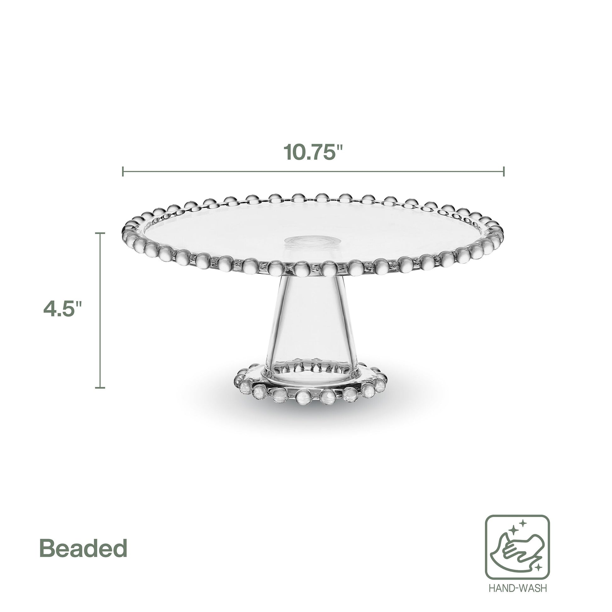 Fitz & Floyd Beaded Large Glass Cake Stand, 10.75 Inch Clear Glass Pedestal Cake Stand for