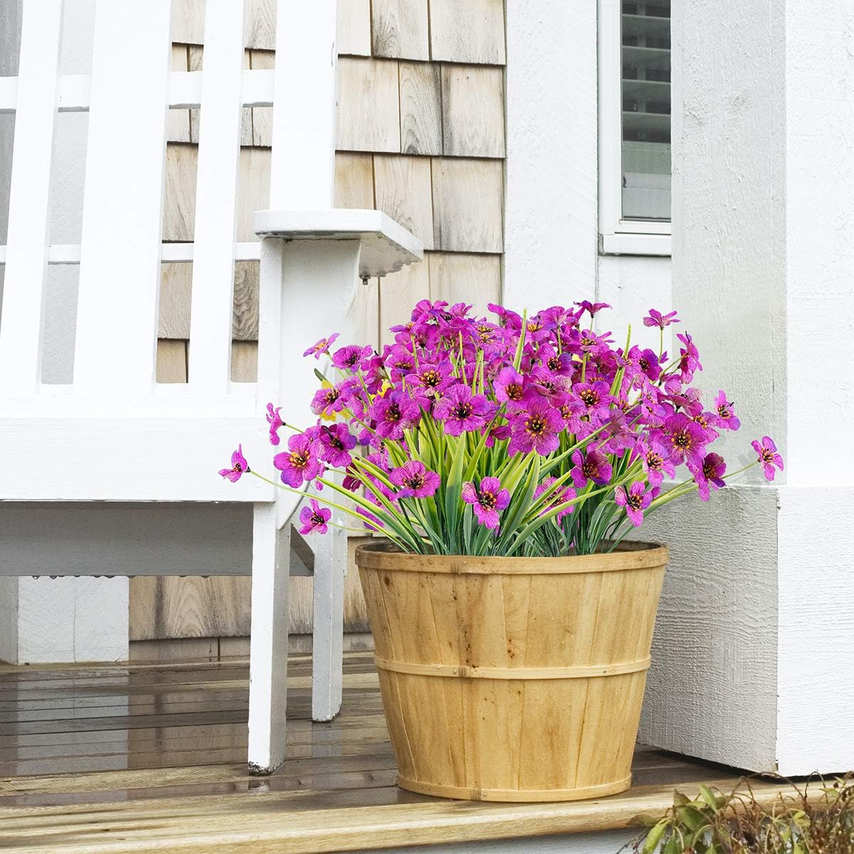 12 Bundles Artificial Flowers Outdoor UV Resistant Fake Flowers No Fade Plastic Plants Garden Porch Window Box Decorating (Purple)