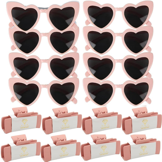 16pcs Bridesmaid Proposal Gifts 4.1inch square Matte Bachelorette Claw Clips Sunglasses set of 12 Girls Trendy Cute Hair Clips for Wedding Party Favors(16pcs Pink)