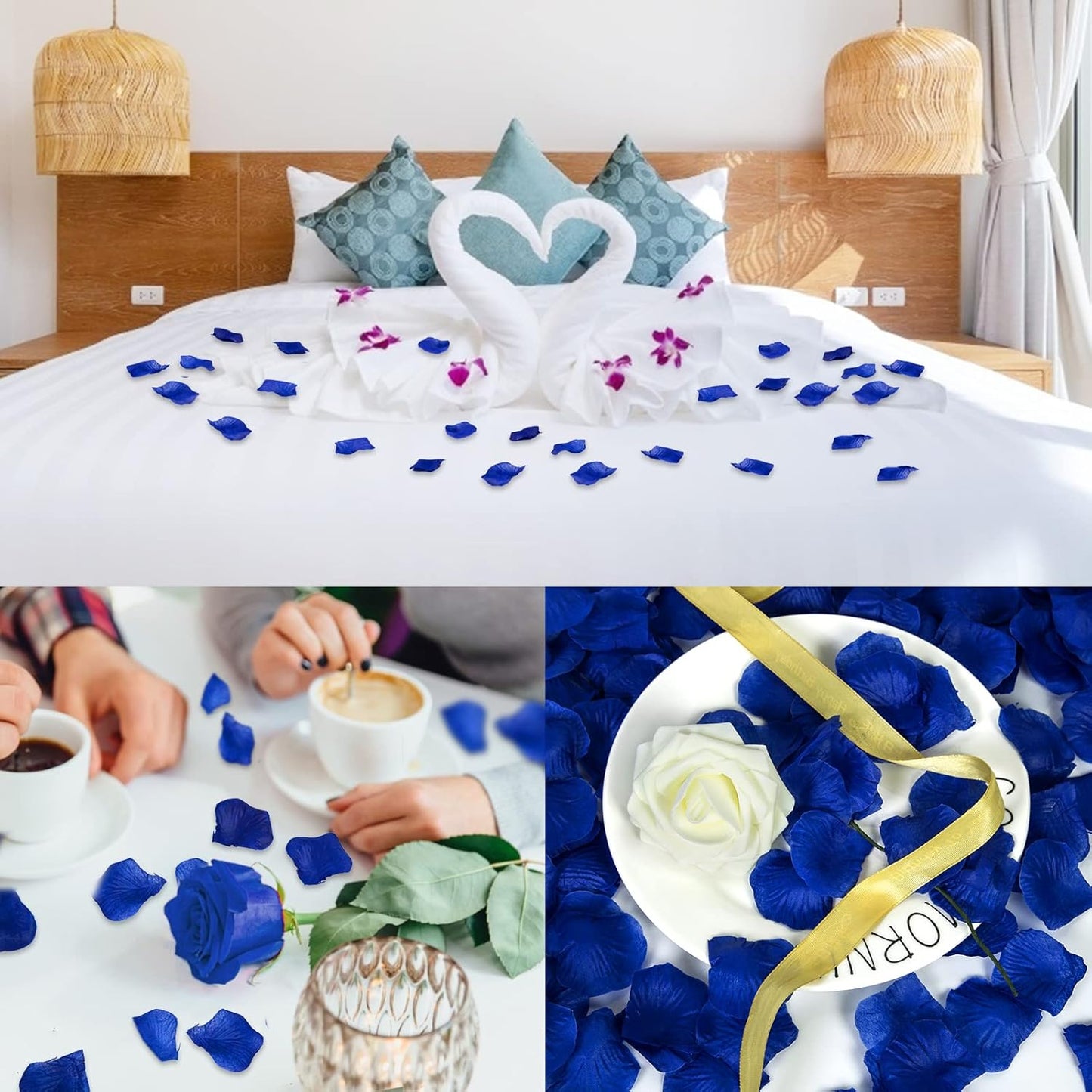 Ouddy Decor 3000 Pcs Rose Petals Artificial Flowers for Valentine's Wedding Decor Romantic Night Bridal Party Home Decorations, Blue