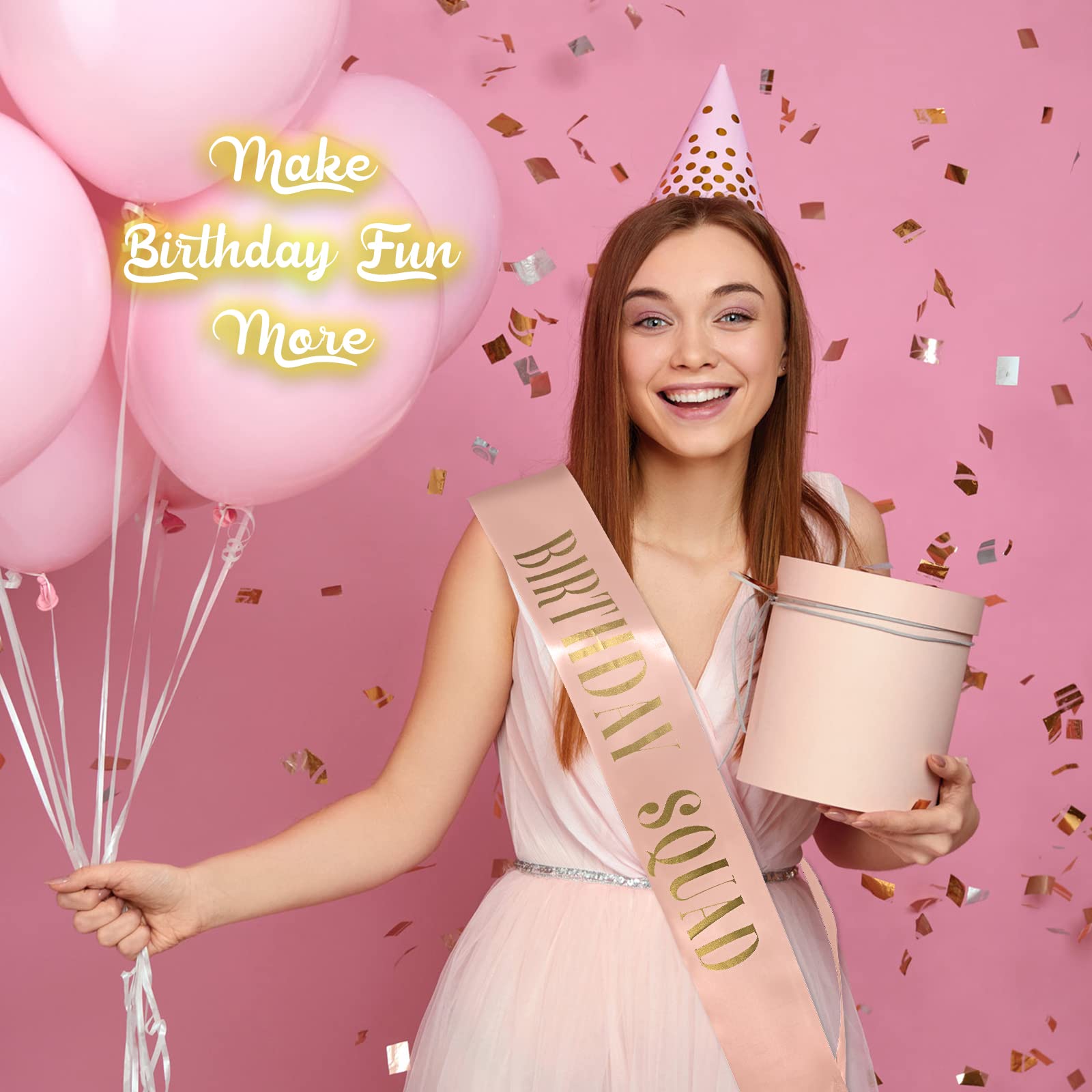 Weewooday 10 Pcs Birthday Squad Sash Set 9 Pink 1 White Birthday Group Sash Funny Party Decorations