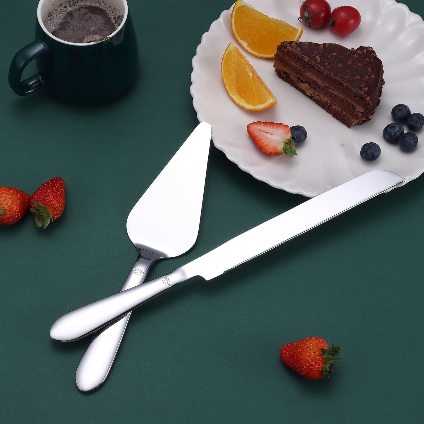 Cake Cutting Set for Wedding, Elegant Cake Knife and Server Set with Thickened Stainless Steel