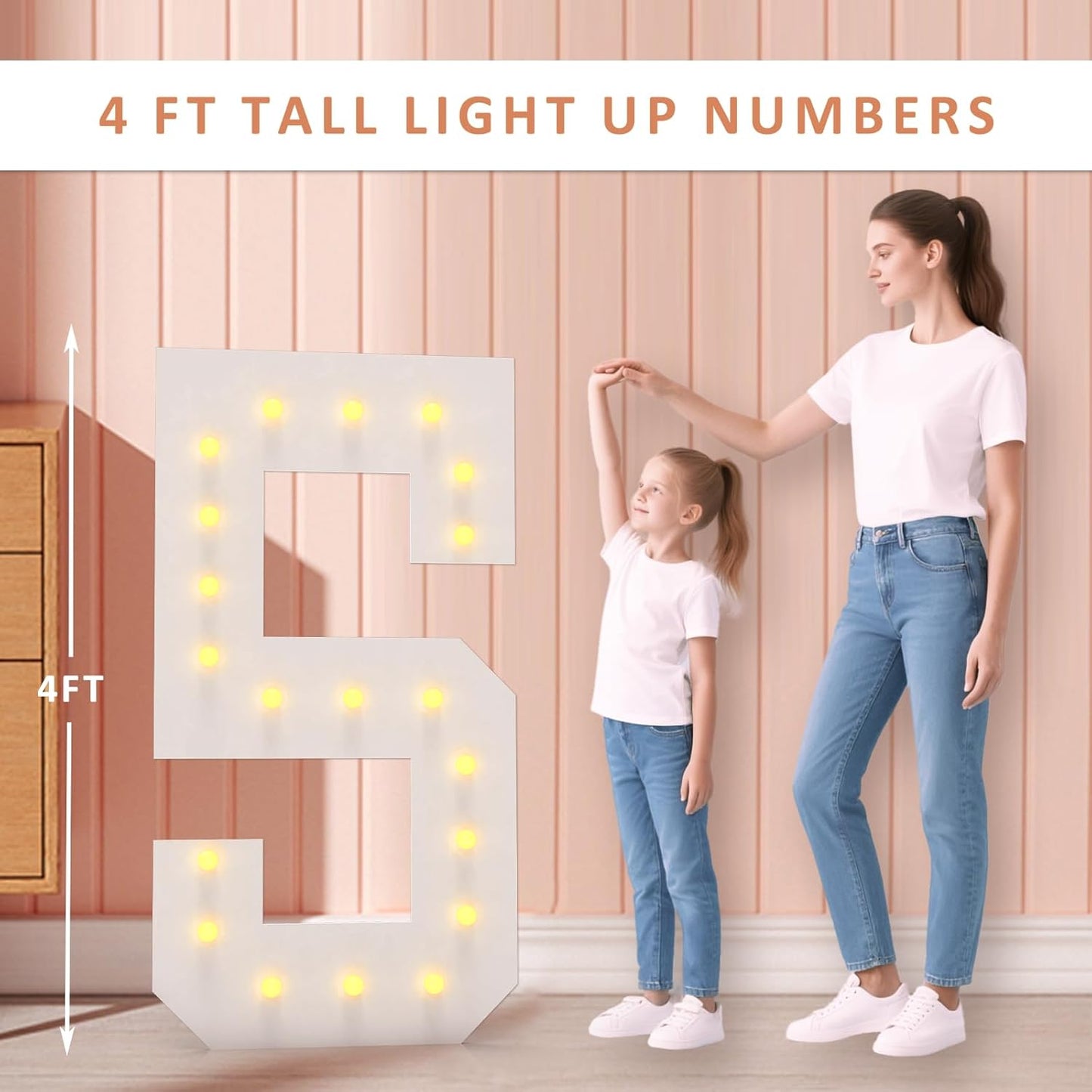 4FT Light Up Numbers, Marquee Numbers 4 Feet Tall Giant Number 45 Mosaic Big Number Sign for 45th Birthday Party Backdrop Anniversary Decorations, Pre-Cut Large Frame 45
