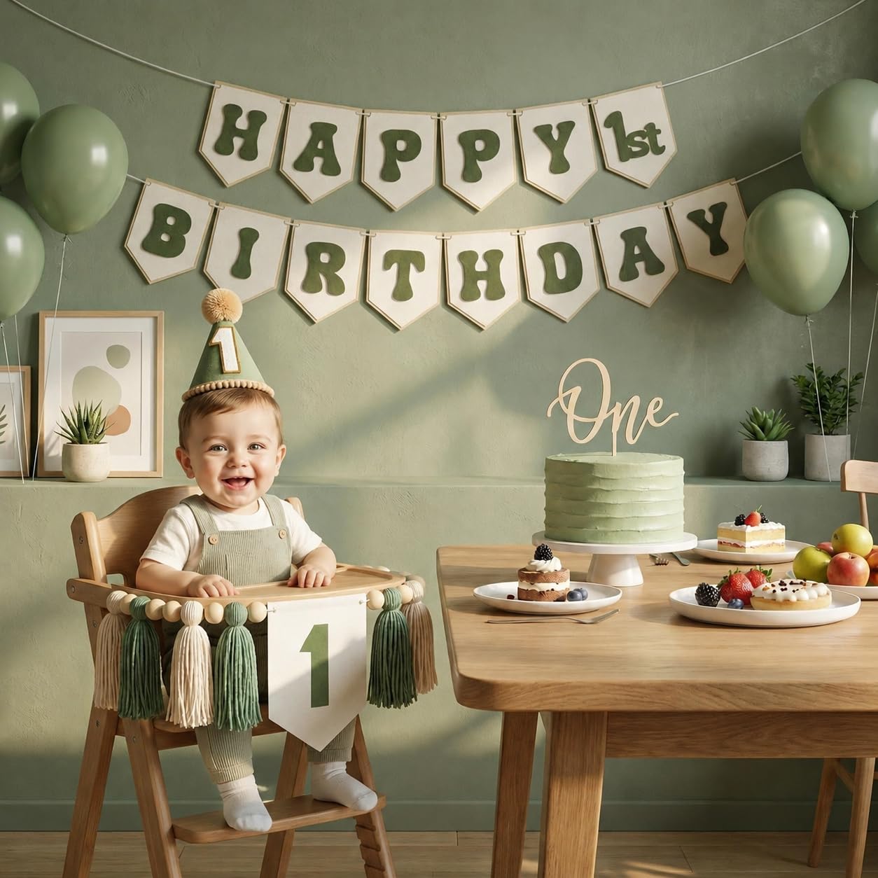 THAWAY 1st Birthday Decorations Boy, Green First Birthday Becorations