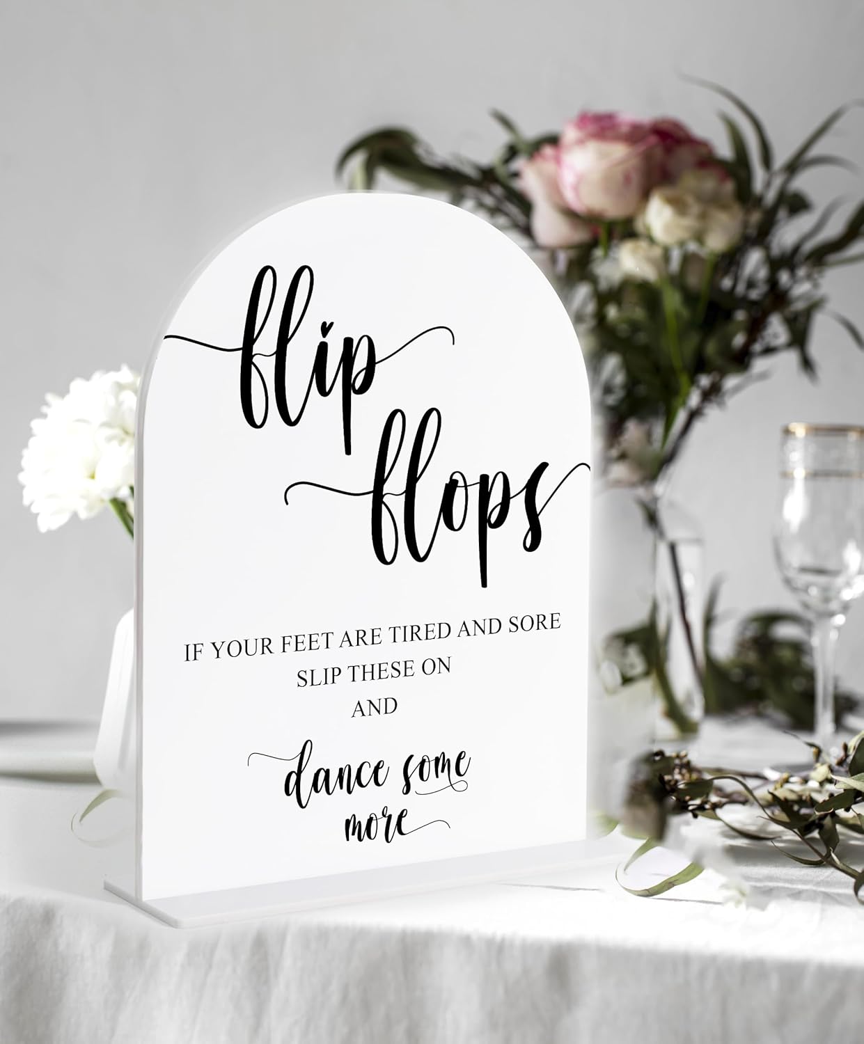 Wedding Flip Flops for Guests Sign, White Arch Acrylic Sign, Wedding Dance Floor Props, Bridal Shower Decor, Engagement Party Decor, Centerpiece Table Decorations Party for Bride and Groom-12