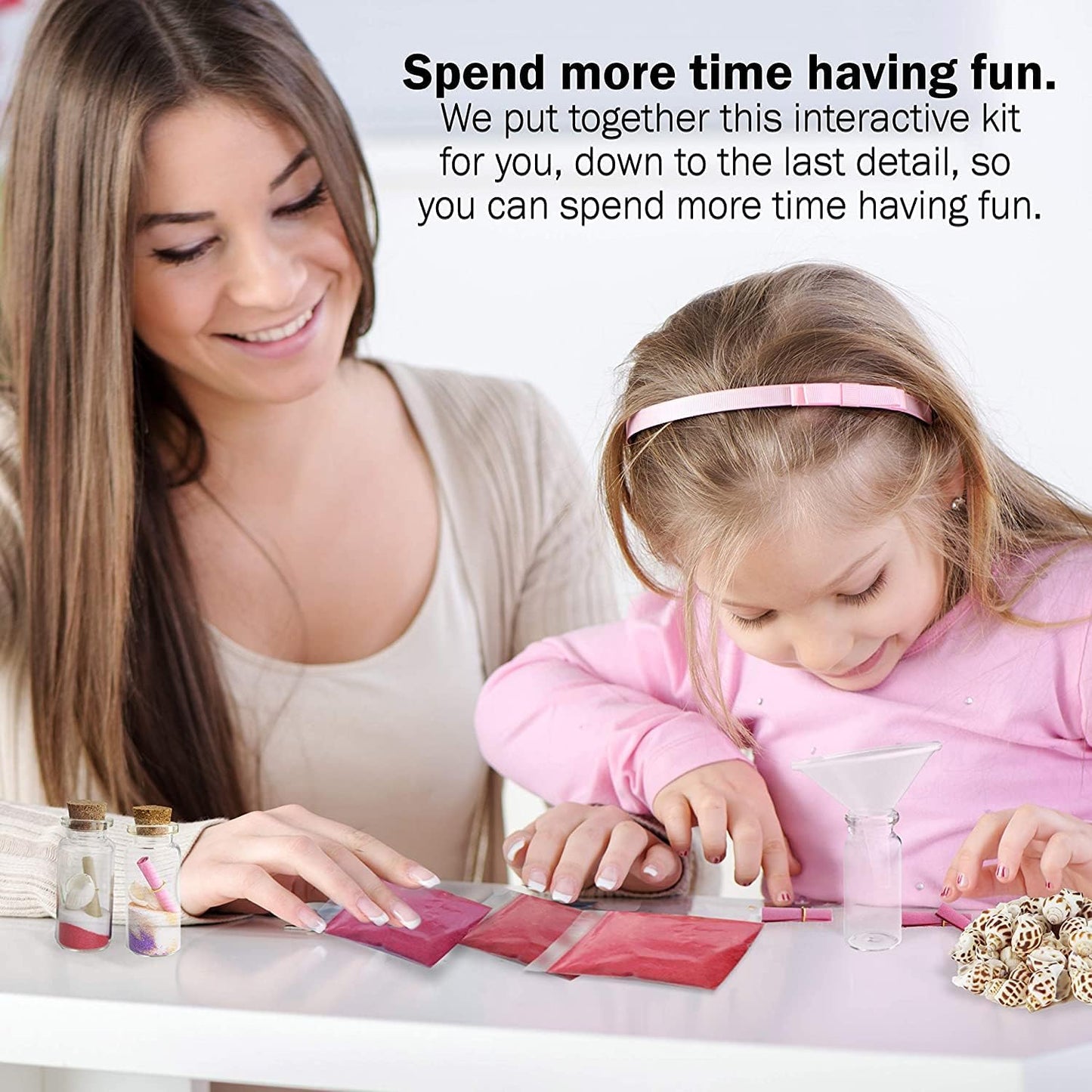 Upper Midland Products Sand Art Wishing Bottles, Bulk Sand Art She Shell Set, 20 Glass Bottles, 50 Seashells, 7 Color Sand, 20 Letter Paper, 3 funnels