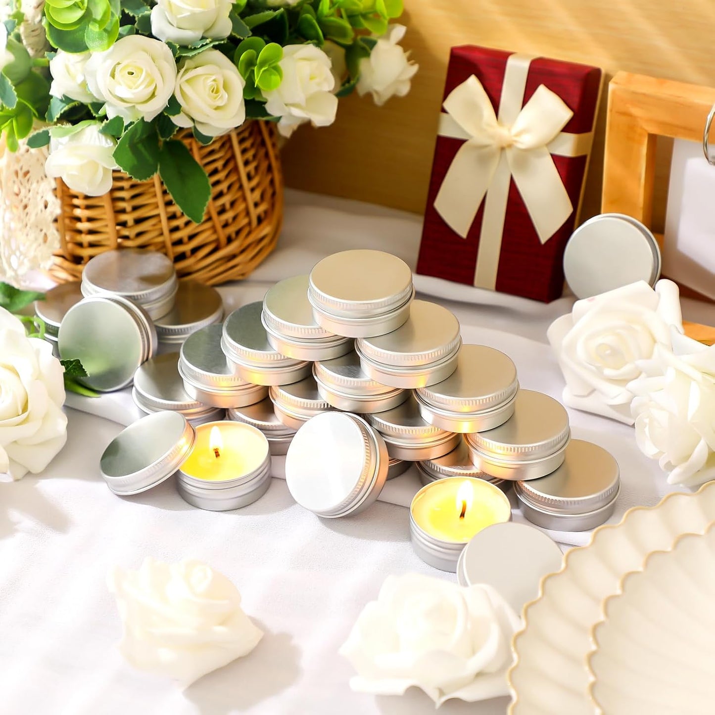 MTLEE 50 Pcs Wedding Scented Candles Gift Travel Tin Candle Aromatherapy Candle for Christmas Winter Baby Shower Favors Wedding Gifts(Cool Flavor)