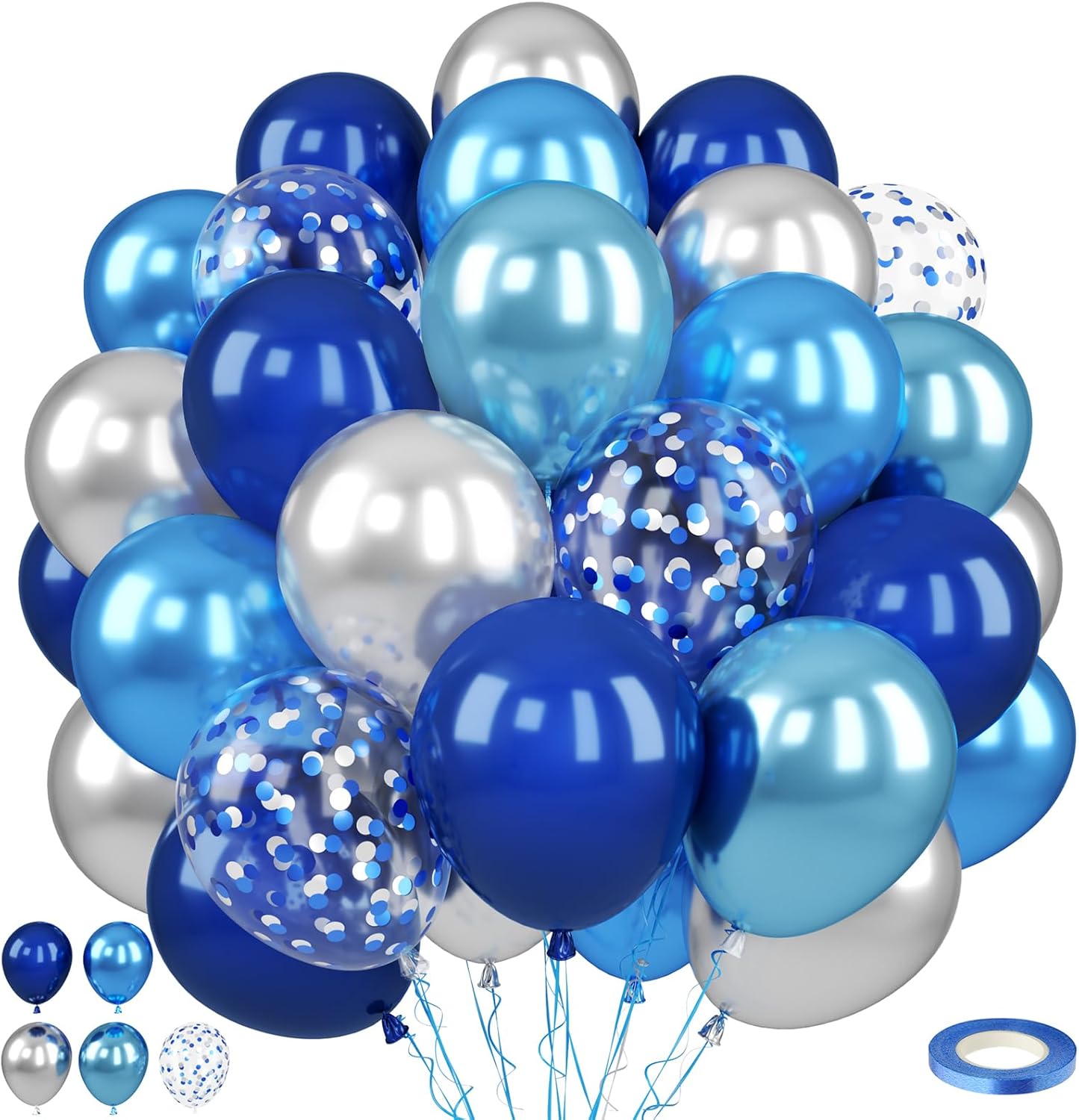 Paready Blue Silver Balloons, 50PCS Navy Royal Blue Balloons, 12 Inch Confetti Balloon Metallic Silver Party Balloon for Boys Men Baby Shower Graduation Wedding Retirement Birthday Party Decorations