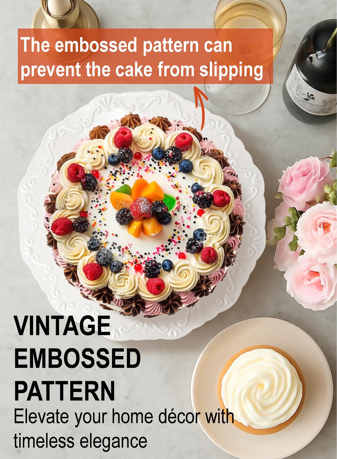 12" White Cake Stand for 10" Cake, Porcelain Cake Plate, Cake Pedestal Stand, Round Dessert Stand
