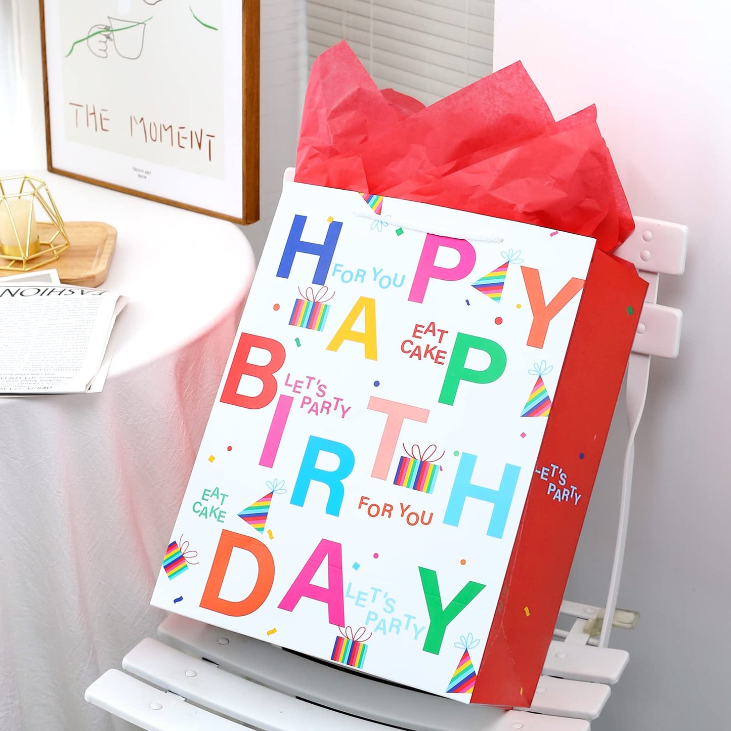 Birthday Gift Bag with Handle and Tissue Paper, 12 Pcs Gift Bags Assorted Sizes and Designs, Large