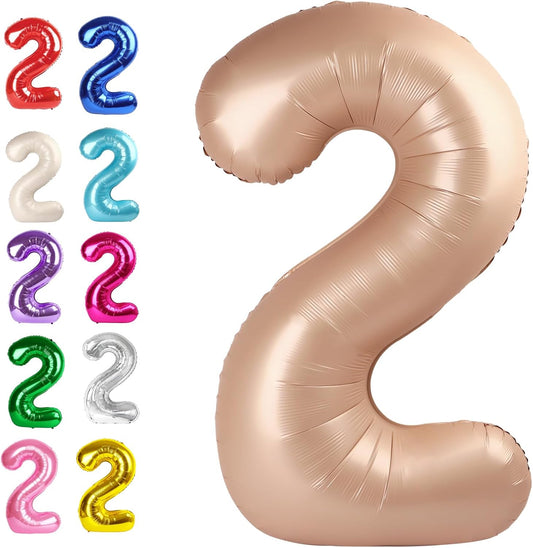 Big 40 Inch Light Brown 2 Number Balloon Birthday Decoration, 2026 Light Brown Number 2 Helium Balloons 12 20 22 23 24 26 28 32 42 Celebration, Boy Girl Baby Anniversary Party Graduations Supplies