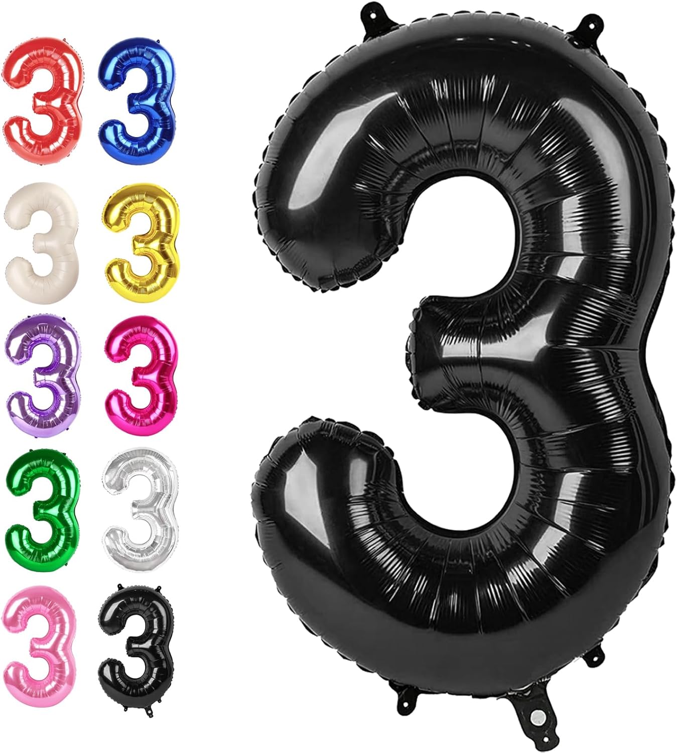 40 Inch Black 3 Large Number Balloon, 3 13 23 30 33 36 38 Black Birthday Party Decorations, Numbers Three Foil Balloons for Anniversary Graduations Celebration Supplies