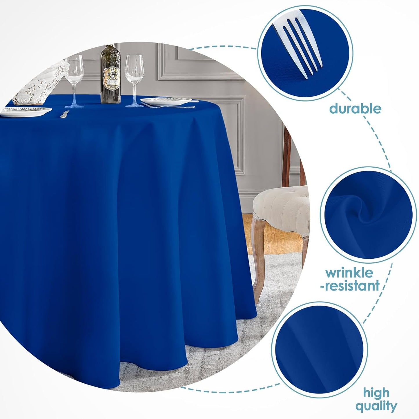 VidaFete Tablecloth 10 Pack 120inch Round Table Cloth Polyester, Stain Wrinkle Resistant Polyester Dining Table Cover for Kitchen Dinning Party Wedding Round Tabletop Buffet Decoration(Royal Blue)