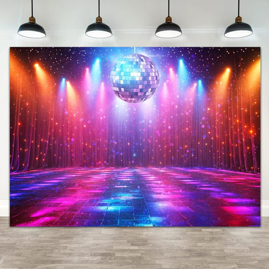 Disco Decorations Backdrop, Retro Glow Party 70s 80s 90s Theme Stage Dance Background Disco Party Decoration, Polyester Banner PartyBackdrop for Birthday Prom Portrait Photo Props 20x10ft