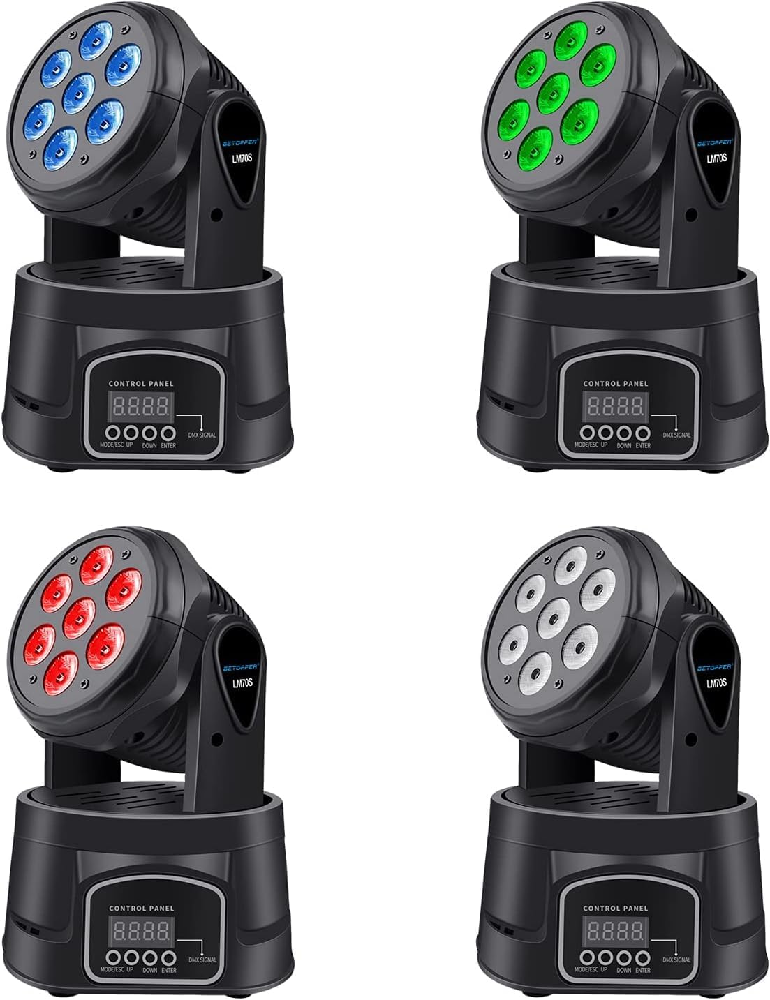 BETOPPER Moving Head RGBW, DJ Lights, Sound Activated/DMX Lighting, Moving Head Lights for Stage, Party, Live, DJ, Bar, Disco Lighting (7x8W 4 Packs)
