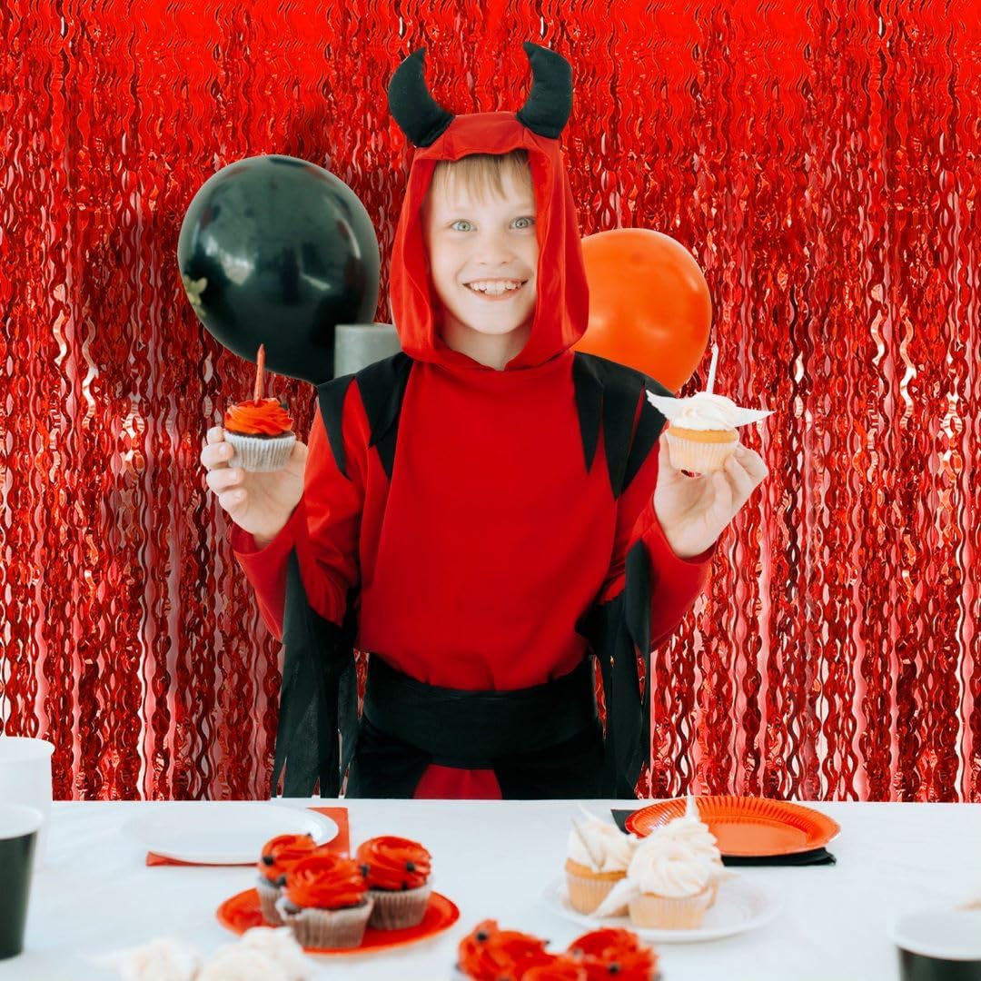 Red Curtains Tinsel Backdrop Foil Fringe Sonic Backdrop,10pcs Wave Red Doorway Streamers Party Decorations for Birthday Cherry Decor Wedding Anniversary Valentines Day Carnival Casino Theme Party