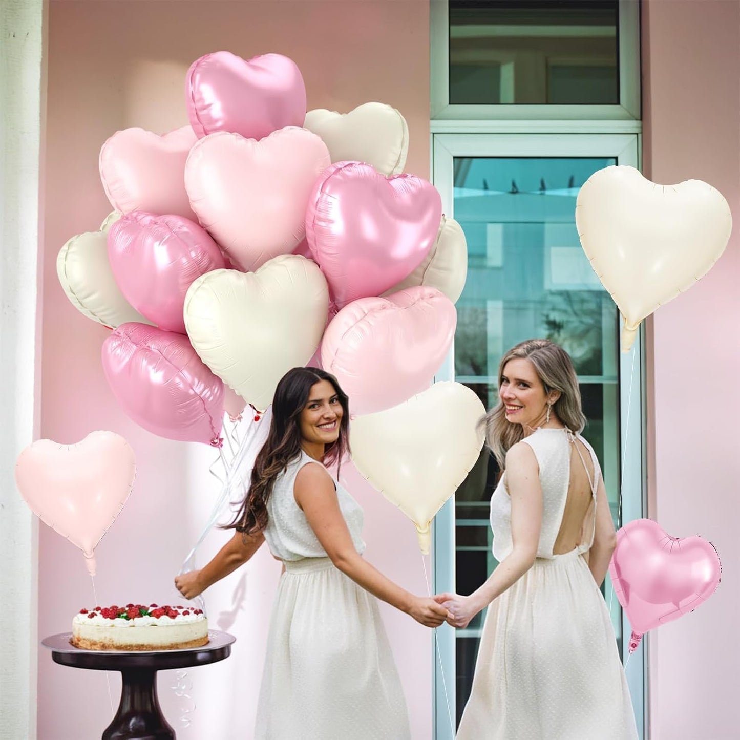 12 Pcs Heart Balloons, 18 inch Pink White Heart Shaped Balloons, Big Foil Helium Balloon, Pink Love Foil Balloon for Wedding Baby Shower Valentine Party Decorations