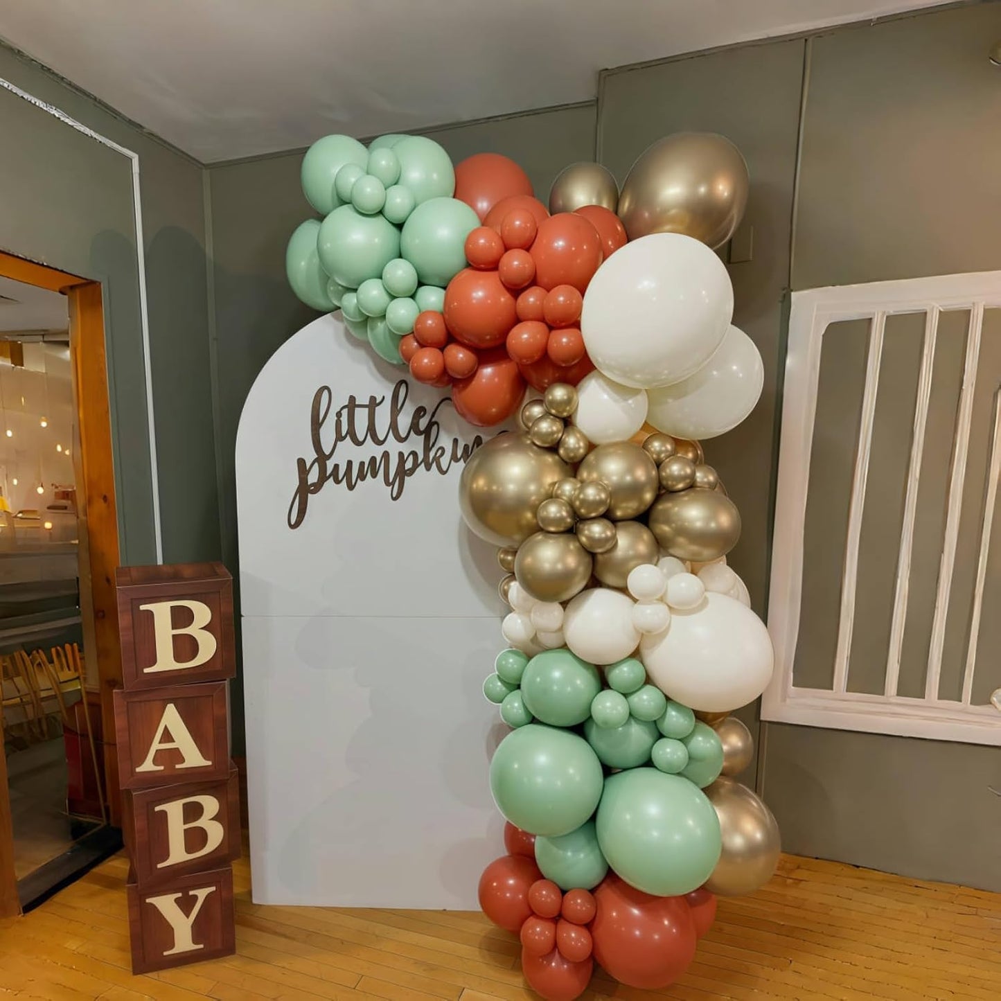 Fall Balloons Set, 12 Inch Thanksgiving Balloons, Retro Burnt Terracotta Rust Orange Dusty Sage Mint Green White Metallic Gold Latex Balloon for Thanksgiving Autumn Harvest Fall Birthday Decorations