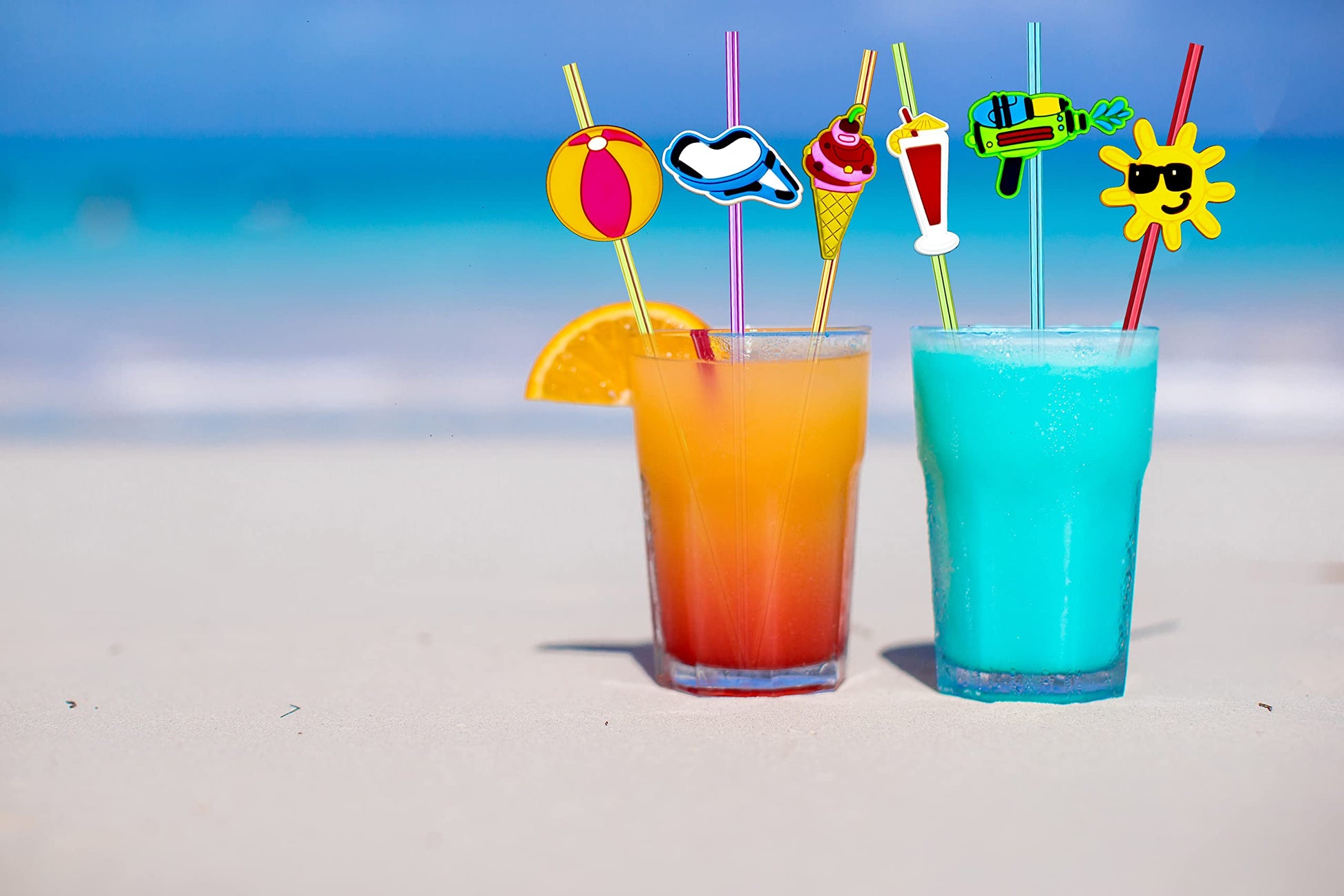 24pcs Beach Party Crazy Straws, Pool Summer Party Favors, 2 Brushes