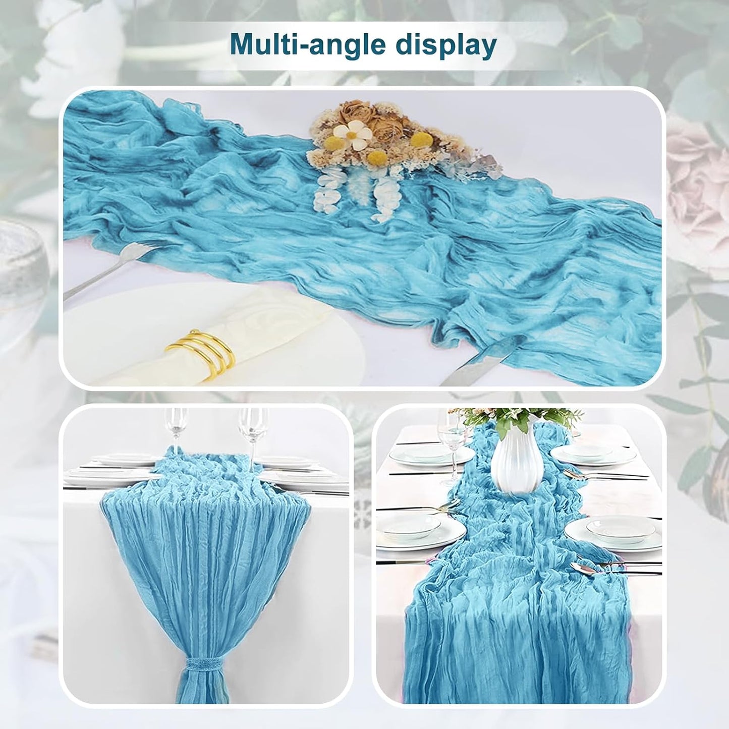 10 Pack Baby Blue Cheesecloth Table Runner 35x120 Inch 10Ft Rustic Gauze Cheese Cloth Table Runner Sheer Cheesecloth Table Runners for Wedding Party Bridal Shower Decoration