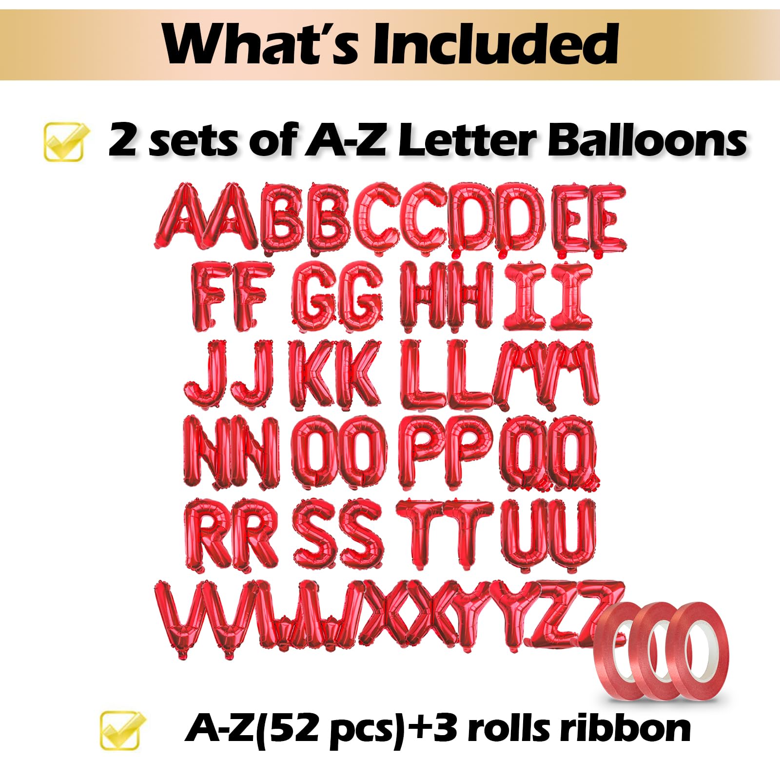 16 Inch 52Pcs Red Letter Balloons Shiny A-Z Foil Balloon Letters