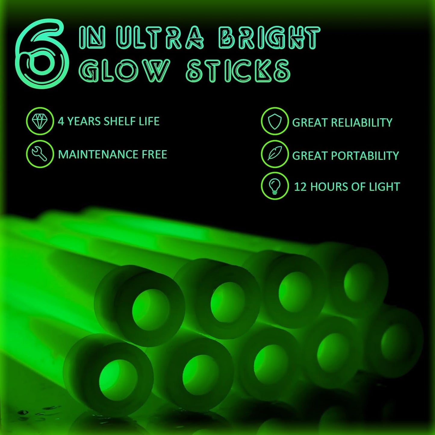 Sotiff 48 Pcs Bright 6 Inch Large Glow Sticks Bulk Emergency Glow in The Dark Sticks with 12 Hour Duration for Camping Hiking Outdoor Parties Activities Survival Storms Blackouts (Green)