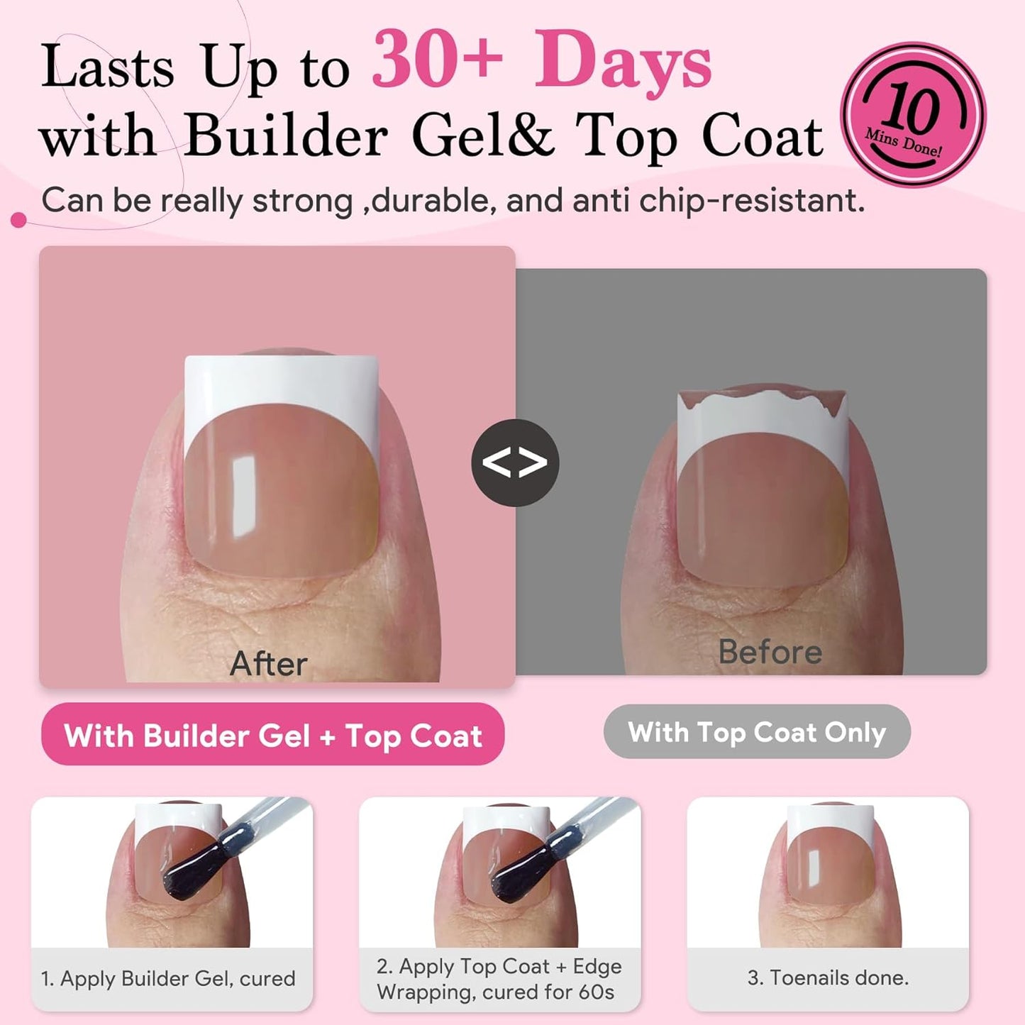Press On Toenails for Women, Brown Pink 15 Sizes 270 Pcs Toe Nail Tips Pre-applied Primer& Base Coat, Full Cover Real Square French Tip Extension DIY at Home, Builder Nail Gel & Top Coat Required