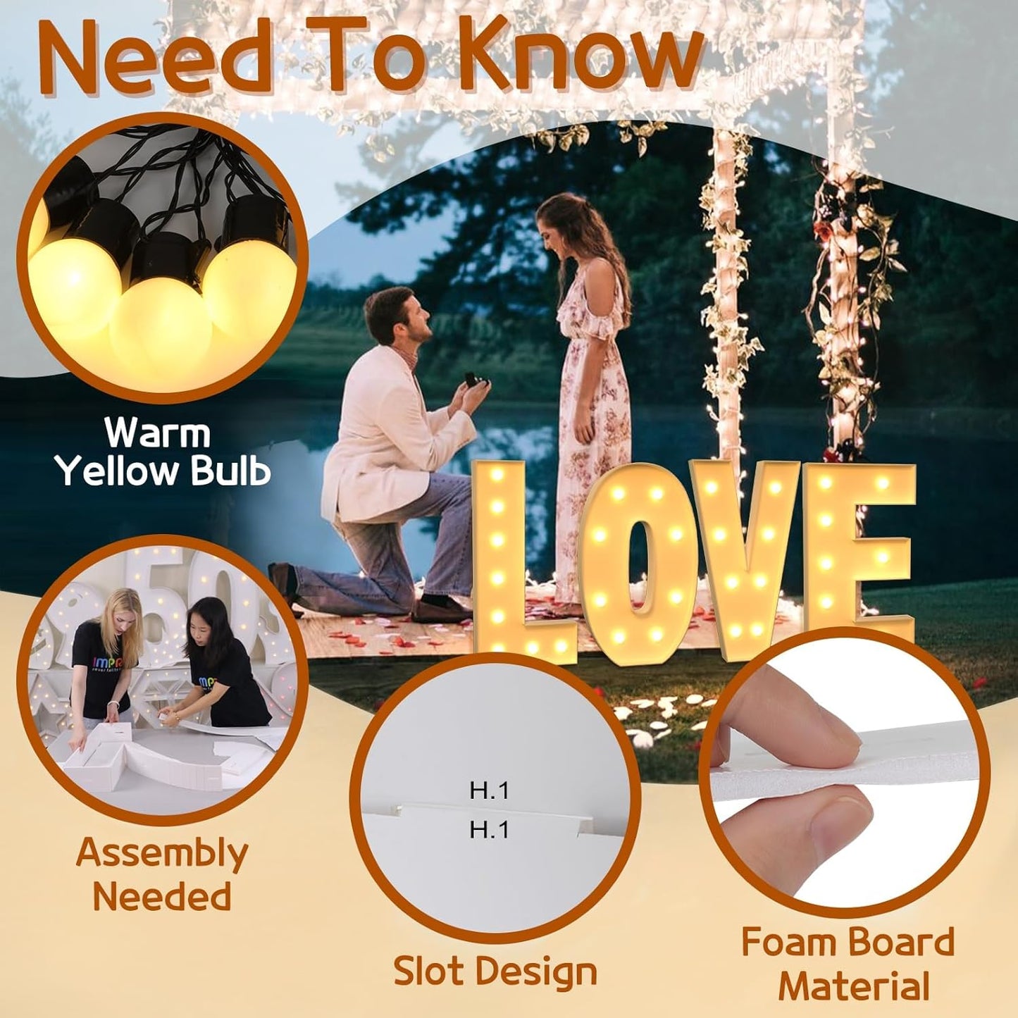 imprsv Marquee Light Up Letters, 4FT Mosaic Letters with Light for Baby Shower Graduation Party Decor, Large H for Engagement Wedding Party Decorations (Need to Assemble)