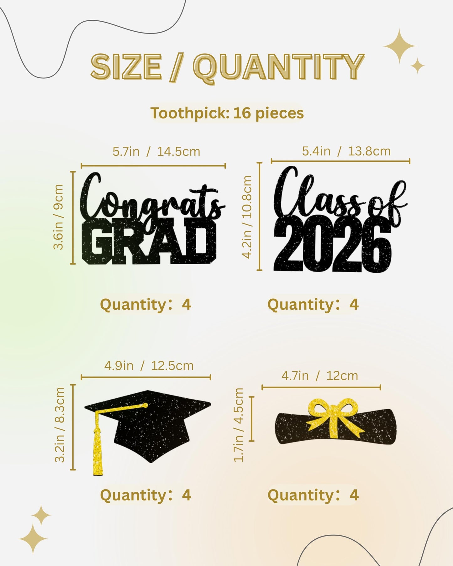 Class of 2026 Centerpieces Sticks for Graduation, 16 Pcs Graduation Decorations Cake Toppers