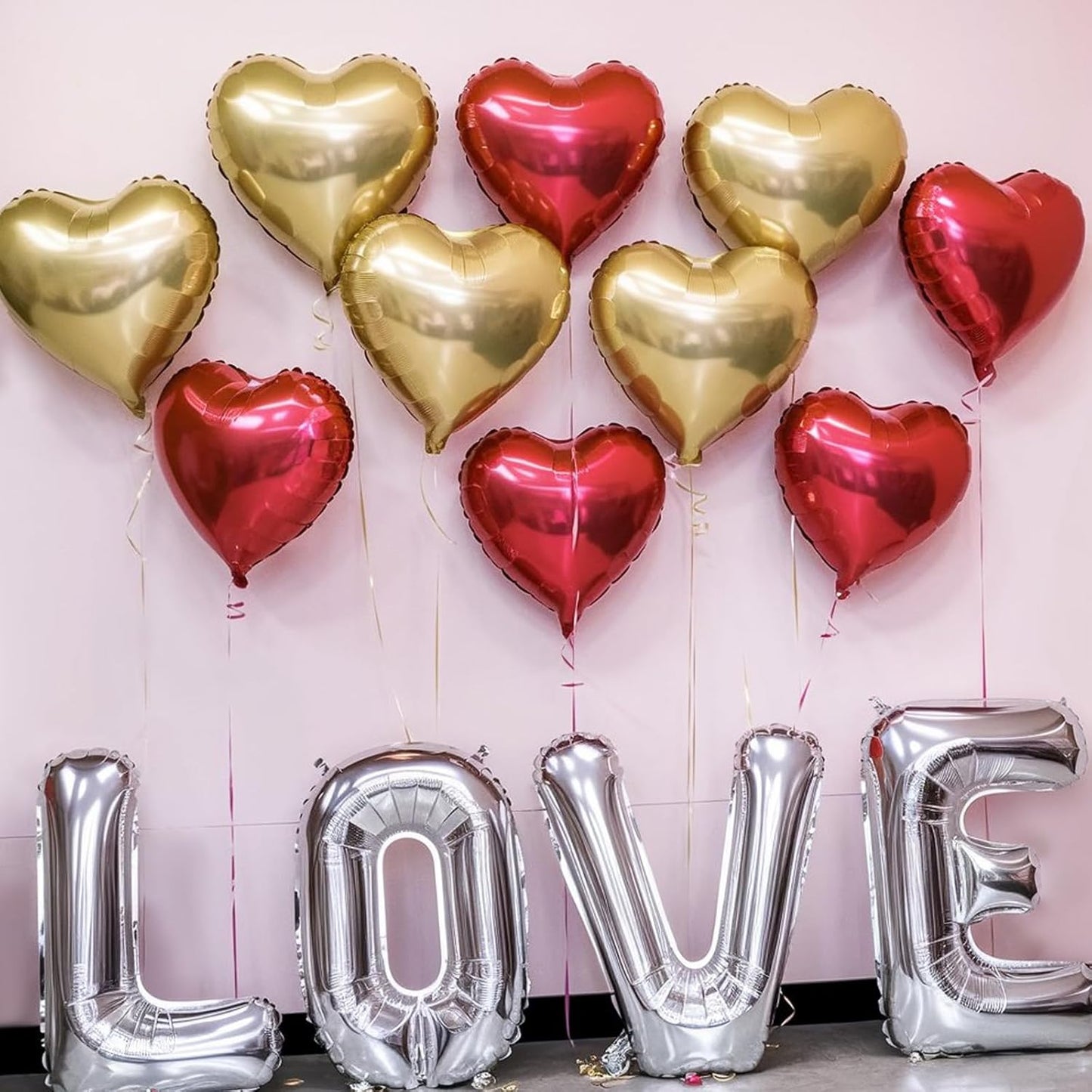 Red Gold Heart Balloons, 18 Inch Red and Champagne Gold Heart Shape Balloons, 12PCS Large Heart Helium Foil Love Balloon for Birthday Baby Shower Engagement Wedding Party Decorations