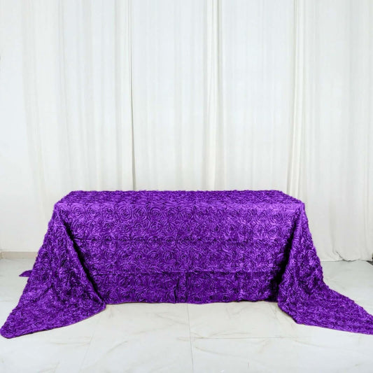 Efavormart 90"x156" Wholesale Rectangle Table Cover Purple Grandiose Rosette 3D Satin Tablecloth for Wedding Party Event Decoration