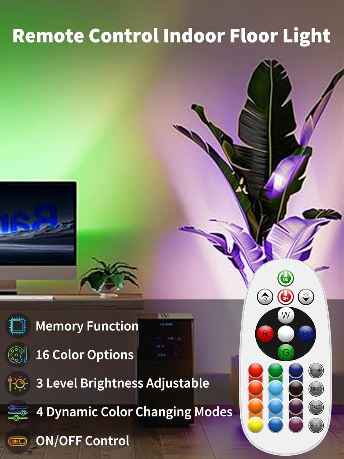 ZUCKEO RGB Floor Can Lights Indoor Spotlight LED Uplighting, 5W Indoor Color Changing Spot Light GU10 Bulb Accent Up Lighting for Plant Corner Christmas, 5.25FT Plug in Cord & Switch, 4Pack