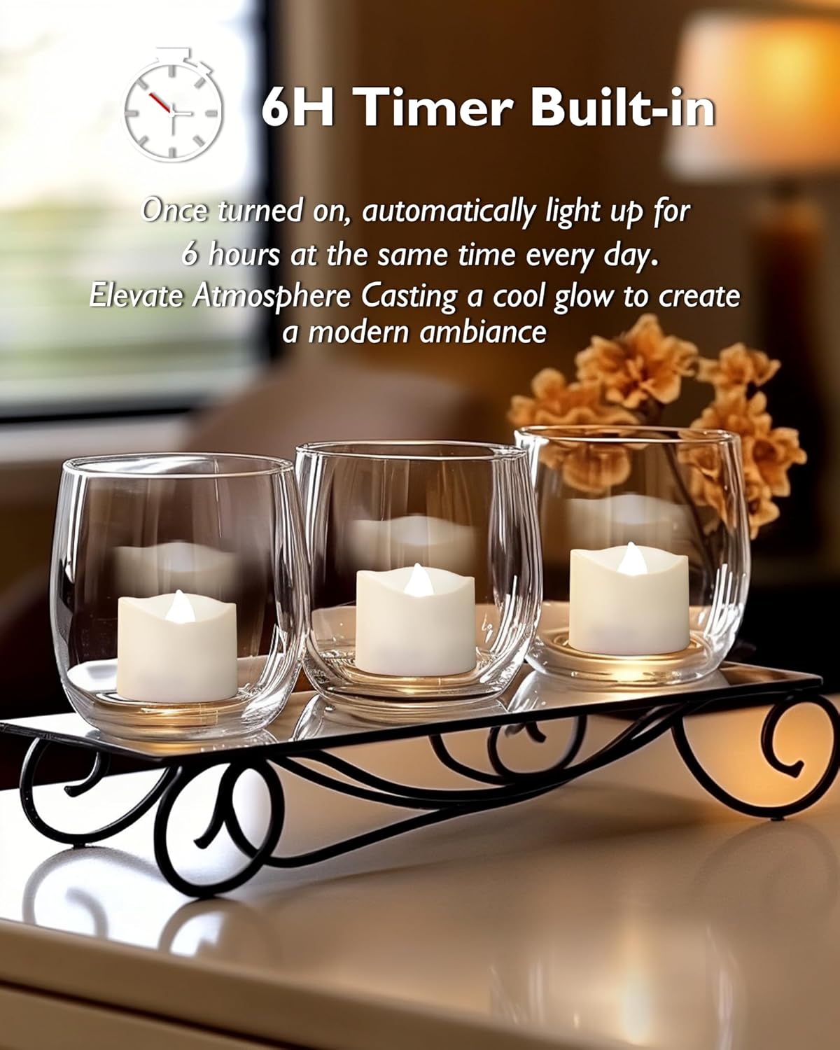 Homemory Timer Tea Lights Candles Battery Operated, 6H Timer Built-in, Auto On Daily, Flameless LED Tealight Votives for Table Centerpieces, Lantern, Holiday Decor, Cool White, No Remote, 12-Pack