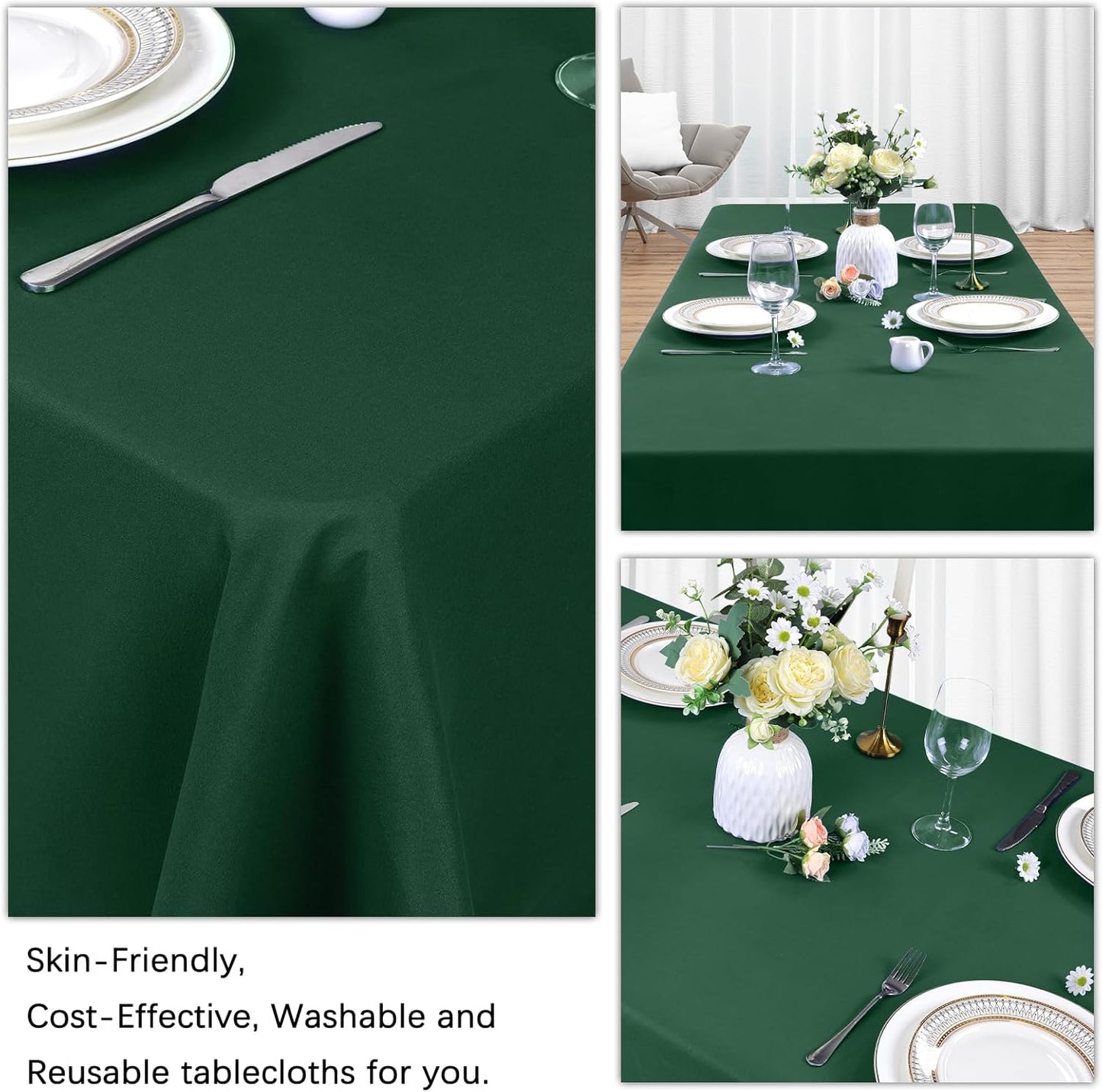 8 Pack Dark Green Tablecloth 60 x 102 Inch Rectangular Tablecloths for 6 Foot Rectangle Tables, Wrinkle Resistant Hunter Green Table Cloth Washable Polyester Fabric for Buffet Wedding Party Banquet