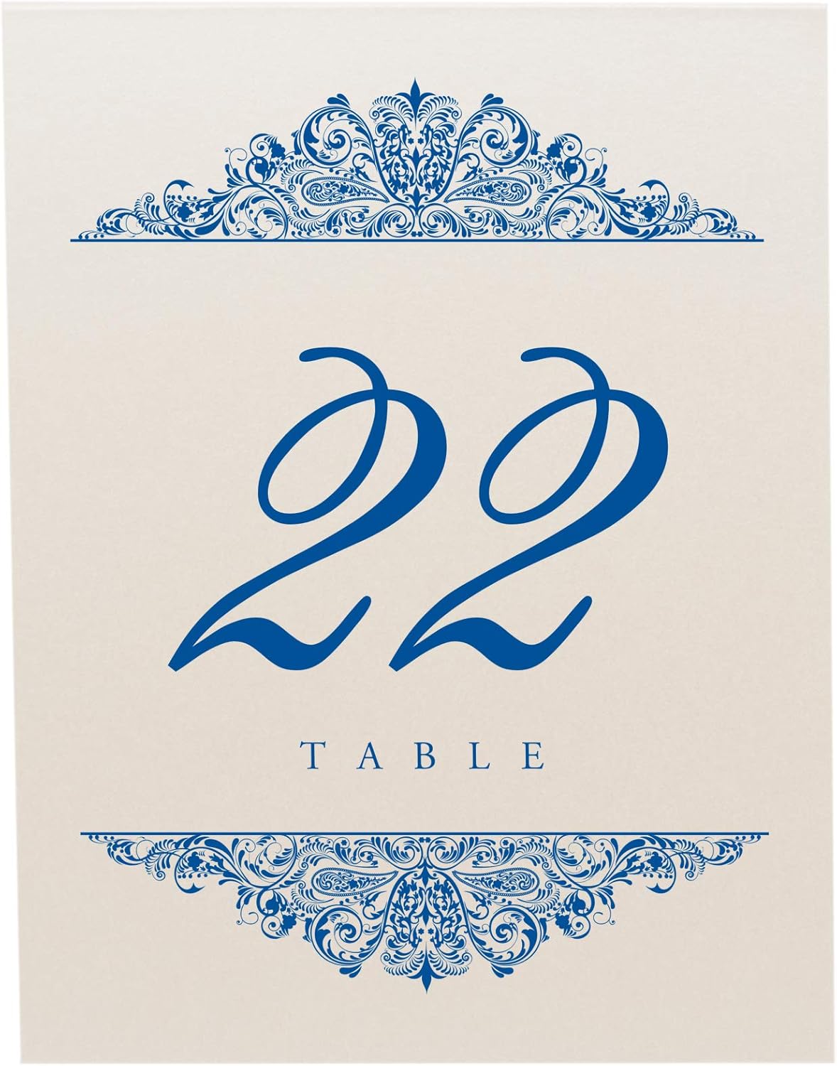 Paisley Wedding Table Numbers (Select Color/Quantity), Champagne, Royal Blue, 1-90, Double Sided, Tent or Use in a Stand, Great for Parties & Restaurants - Made in the USA