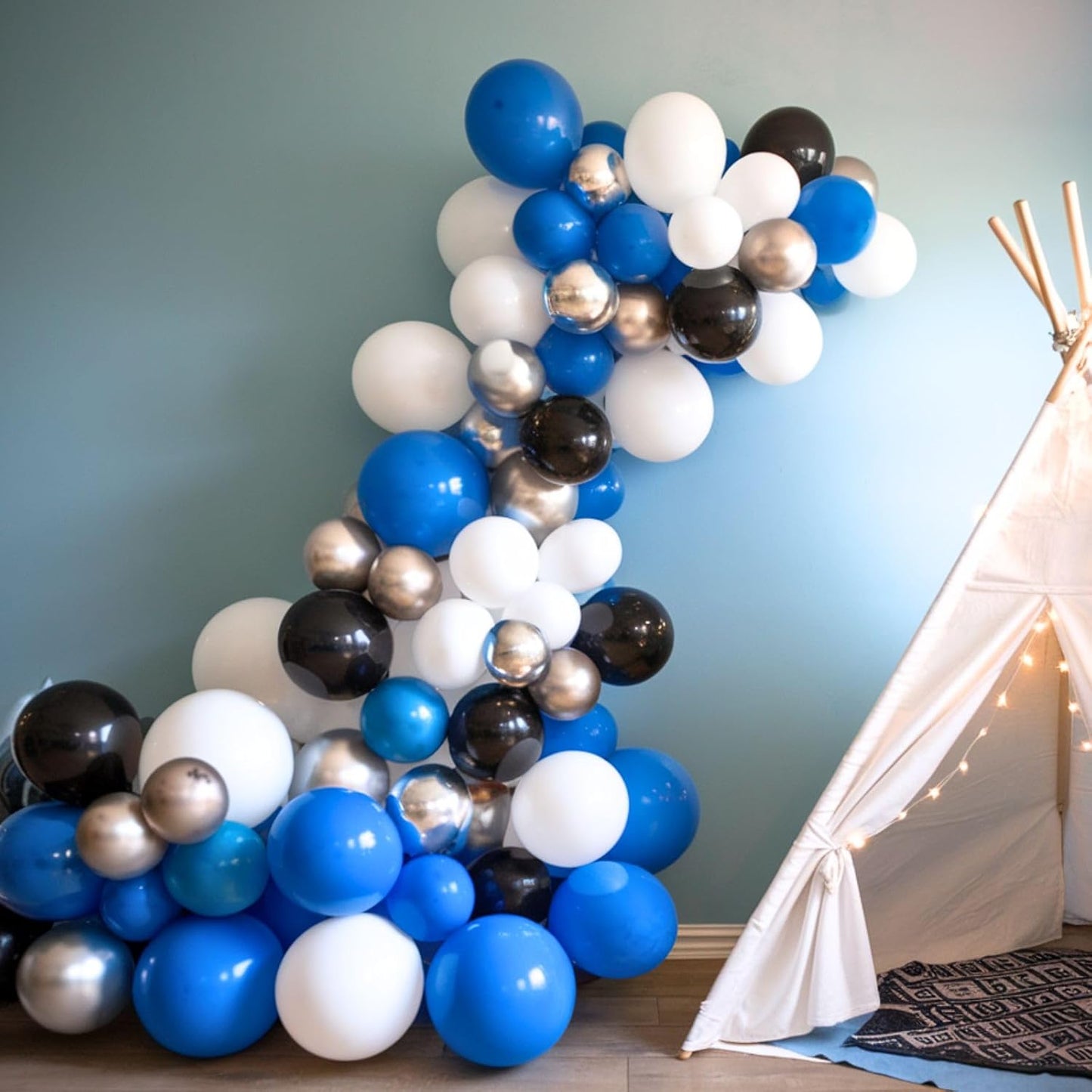 Blue and Black Balloons, 12 Inch Graduation Balloons, Dark Blue Black White Metallic Silver Confetti Latex Balloon for Boys Men Birthday Baby Shower Gender Reveal Graduation Party Decorations