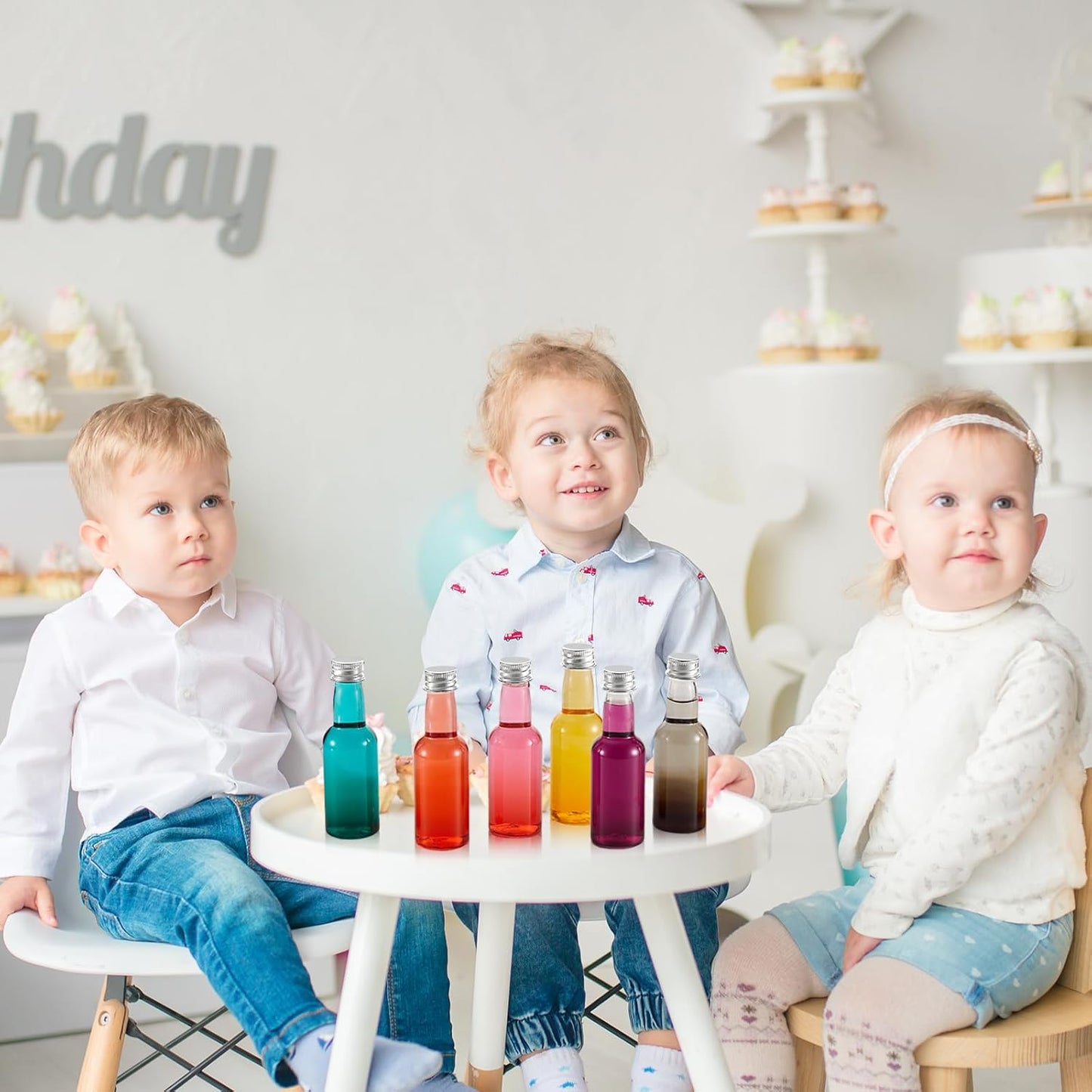 Tessco for you 100 Pcs Mini Liquor Bottles Plastic Mini Salad Dressing Bottle Christmas Small Shooter Alcohol Holders with Cap Wine Hot Sauce(0.8 oz,Silver)