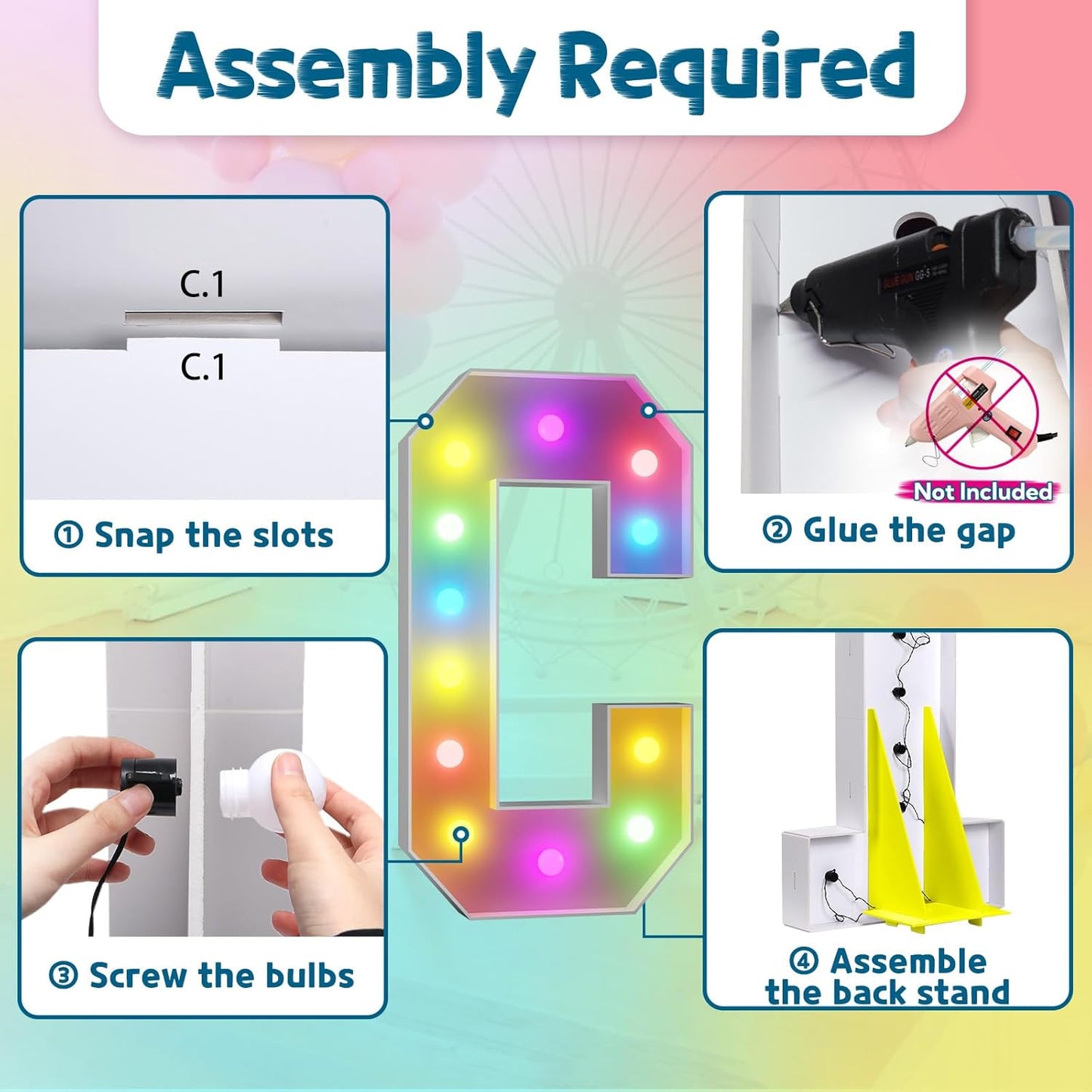 imprsv 4FT Colorful Marquee Light Up Letters C, 18 Colors Large Light up Letters Alphabet Sign with Remote, Large Marry Me Sign, Birthday Party Decorations Baby Shower Anniversary Wedding Decoration