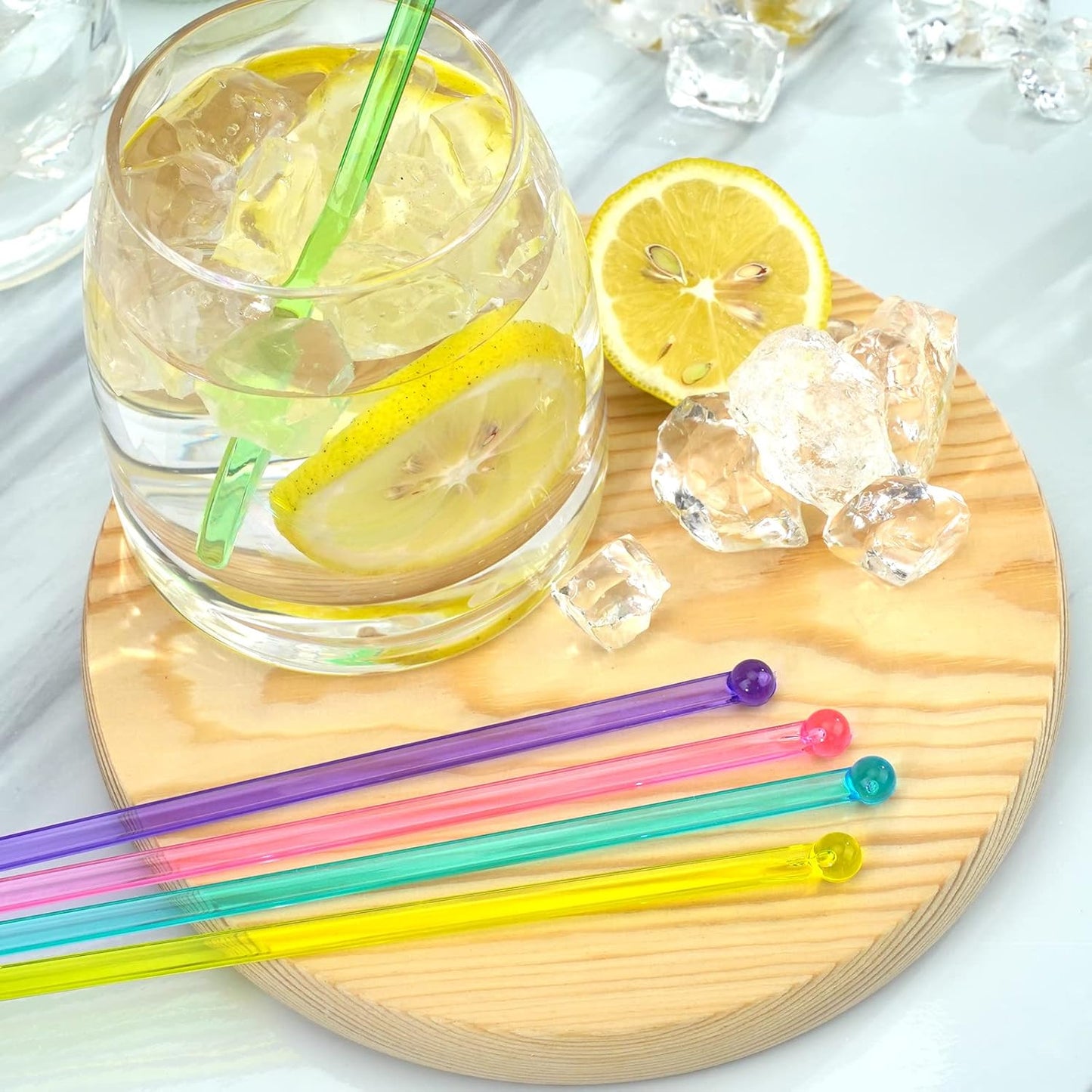 100-PCS 5 Colol Plastic Swizzle Sticks, Crystal Cake Pops, Cocktail Coffee Drink Stirrers, Stir Sticks, 7.24 Inch (Pink, Yellow, Blue, Purple, Green)
