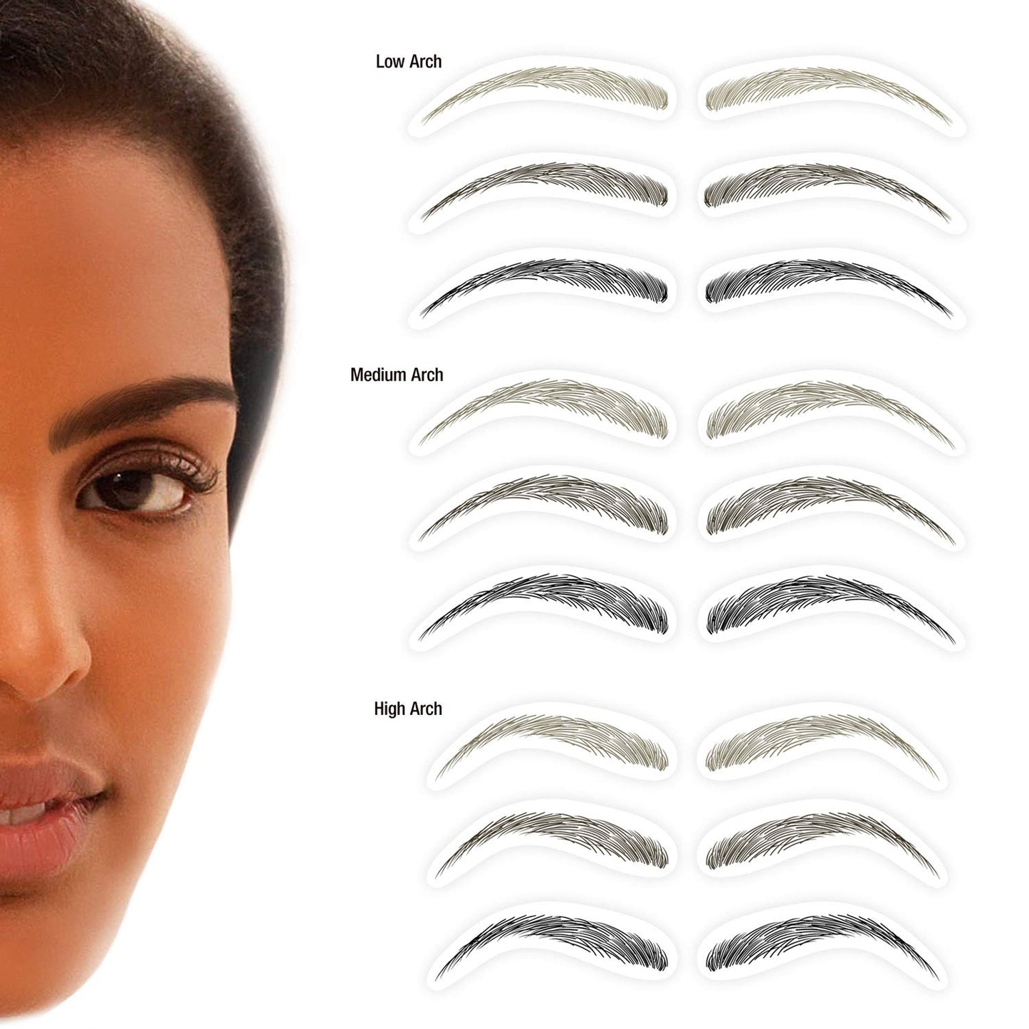 Godefroy MyBrows Long Lasting Eyebrow Transfers, Medium Arch, Light Brown, 48-Pairs of Brows (96 Individual transfers)