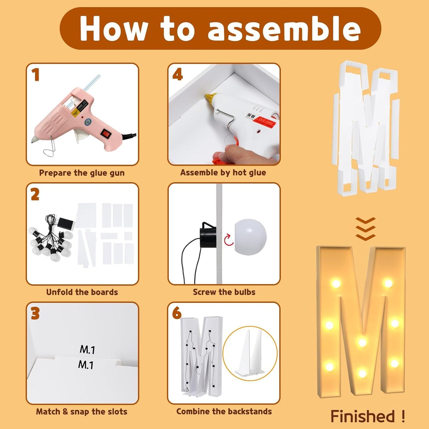 imprsv Marquee Light Up Letters, 3FT Mosaic Letters with Light for Baby Shower Graduation Party Decor, Large M for Engagement Wedding Party Decorations (Need to Assemble)