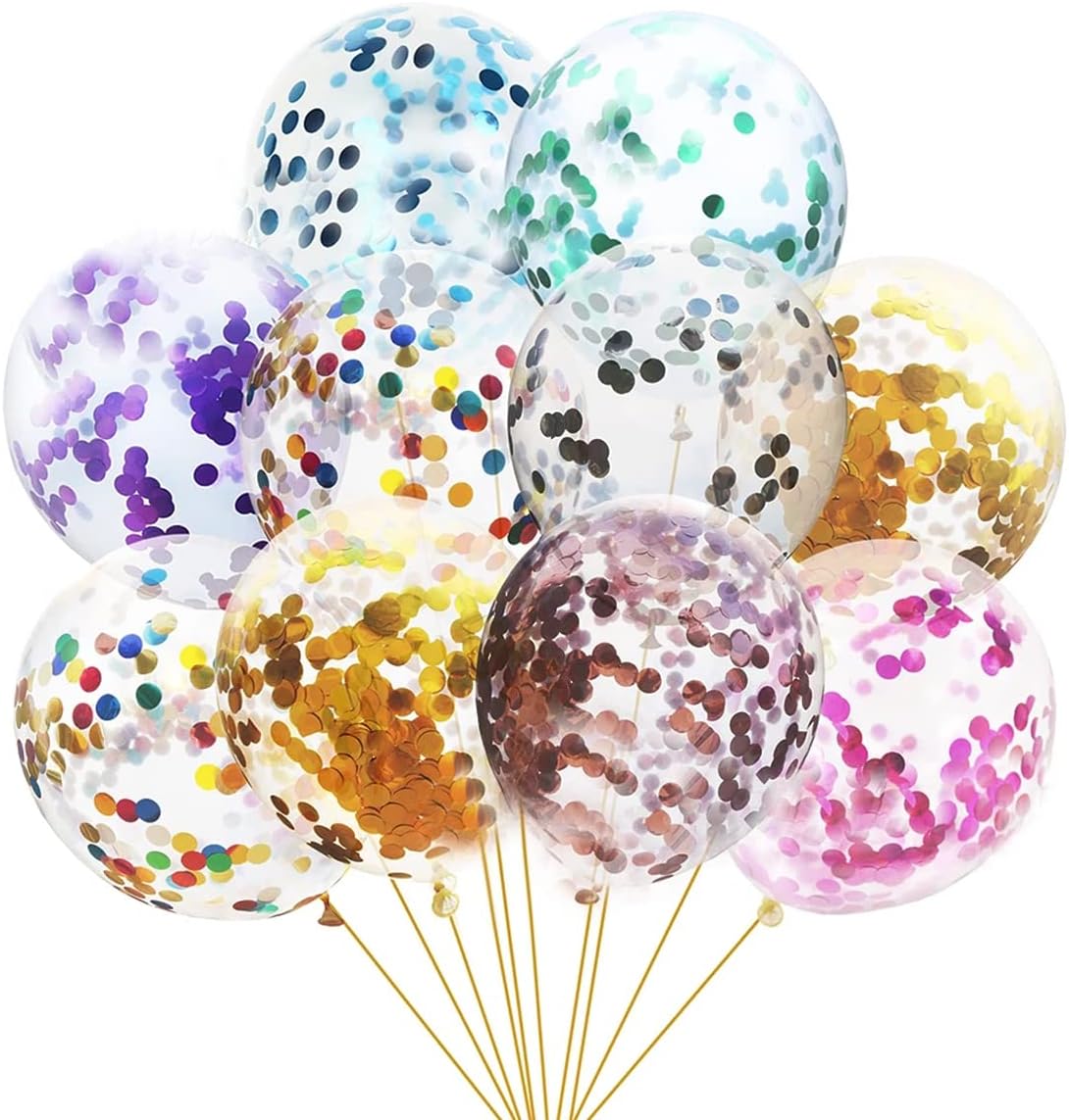 100Pcs Confetti Balloons 12 Inch Colorful Party Balloons Gold Sequin Balloon Set Assorted Color Latex Helium Balloons for Birthday Party Wedding Baby Shower Christmas Arch Decorations