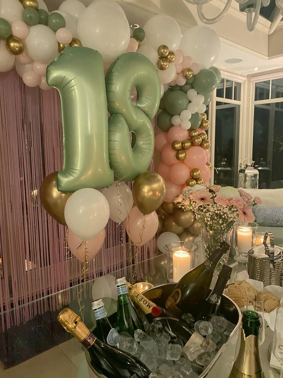 40 Inch Sage Green Large Number 4 Birthday Balloon, Giant Number Four 14 24 34 40 44 Balloons, Oliver Green Foil Mylar Big Balloons for Anniversary Graduation Supplies Decorations