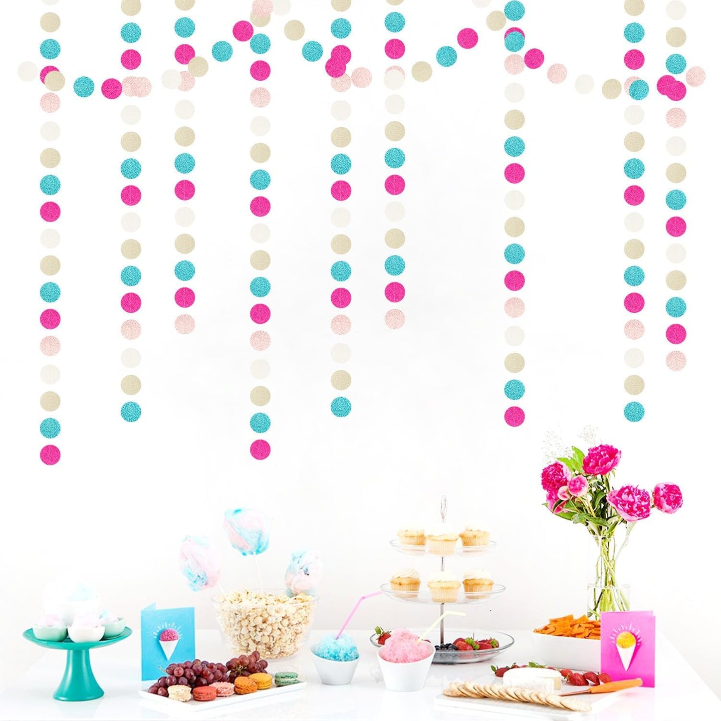 Teal Rose-Gold Champagne Party-Decorations Streamers - 52Ft Popular Girls Birthday Hanging Paper Garland Banner,Baby Bridal Shower Music Wedding Bachelorette Engagement Disco Supplies Decor Hugtmr