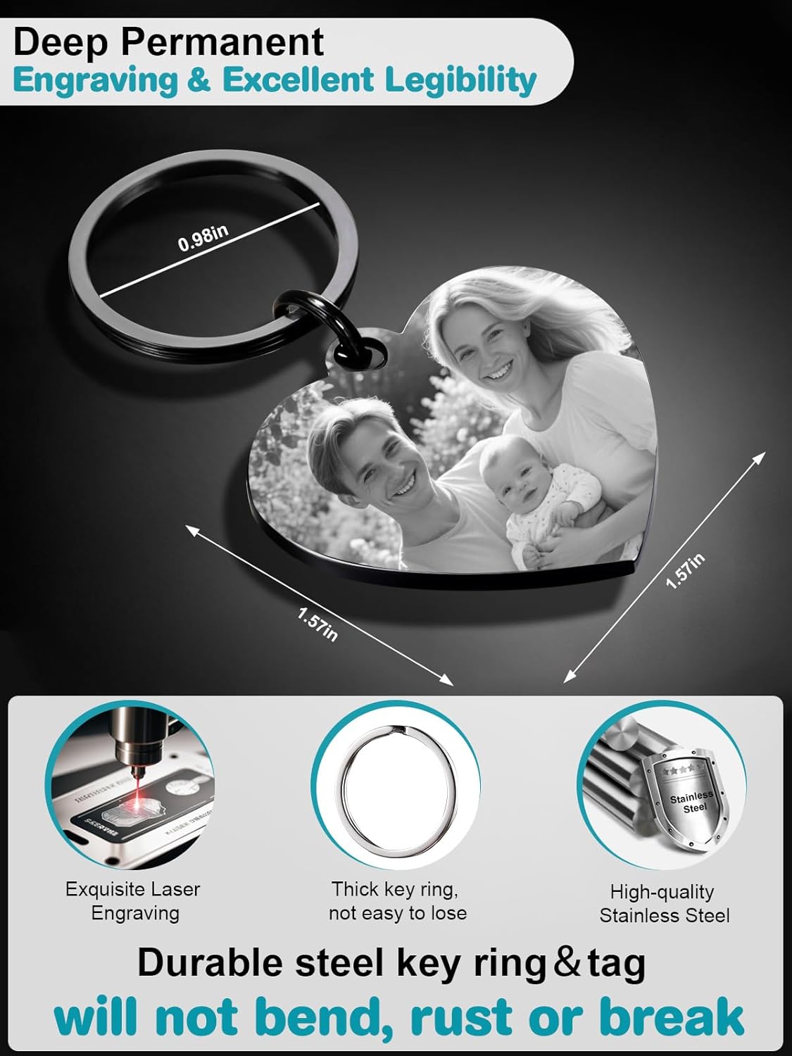 Custom Keychain with Picture - Personalized Photo LOGO Text Customized Key Chain for Boyfriend Dad Men Gifts