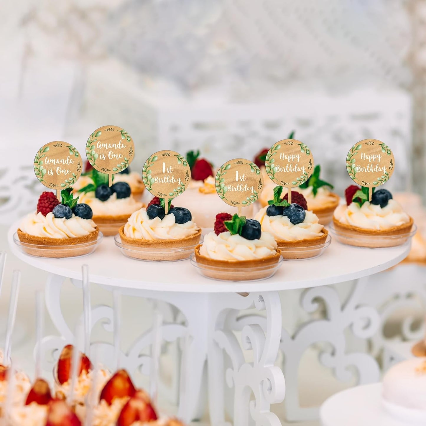 Custom Cupcake Toppers Cake Decorations in Wood for Wedding Engagement Baby Shower Birthday Party etc. (Design B / 36 PCS)