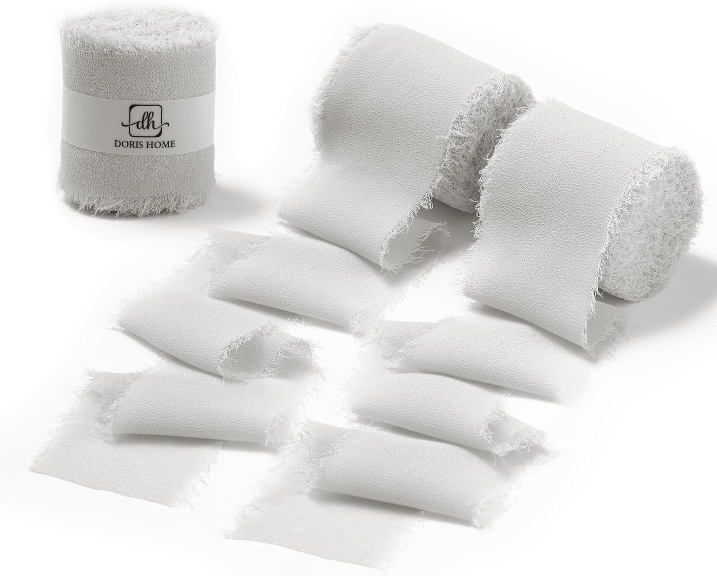 DORIS HOME Light Grey Chiffon Ribbon for Flower Bouquet, 2" x21Yd Fabric Ribbon for Gift Wrapping, Handmade Frayed Ribbon for Wedding, Chiffon Silk Ribbon for Christmas Decorations