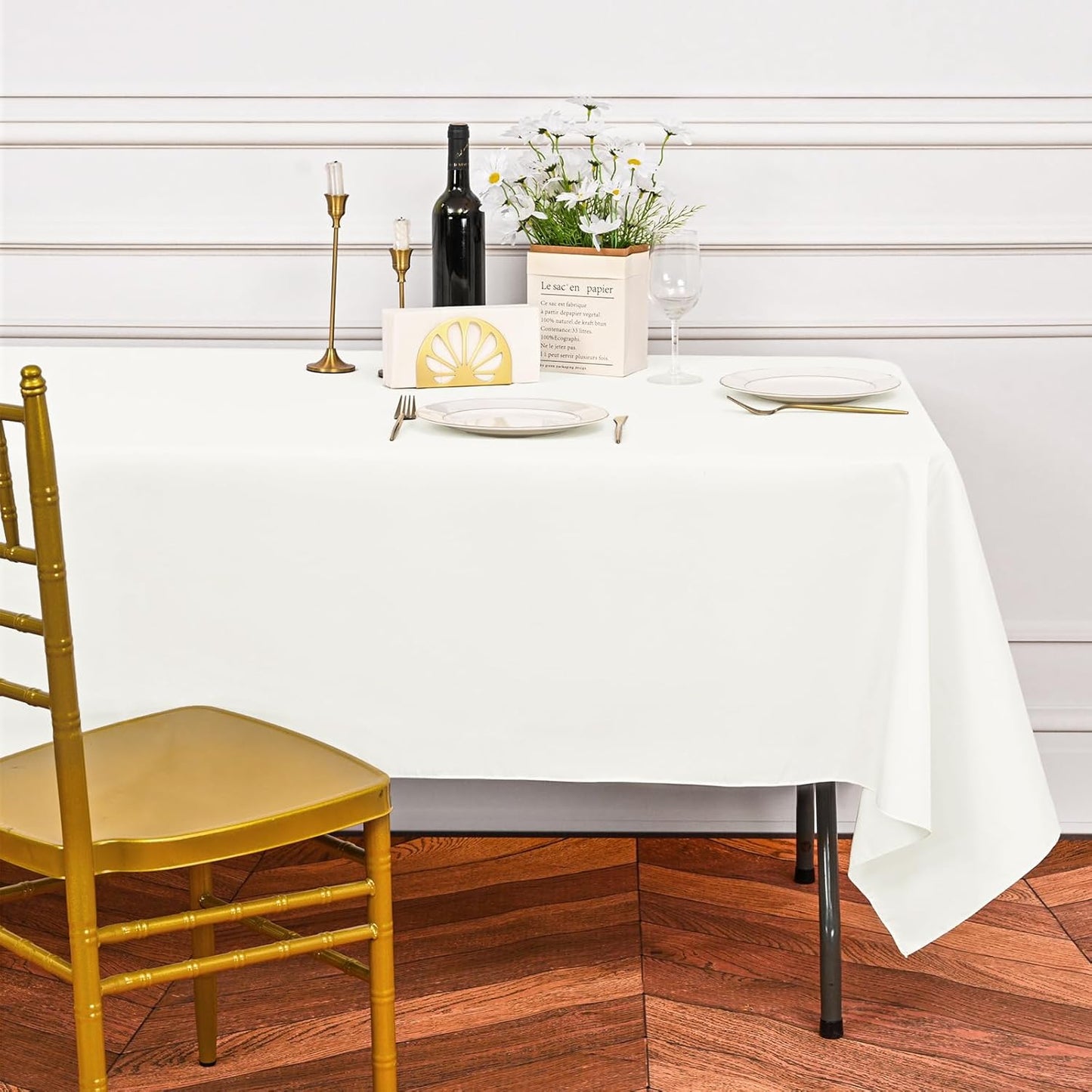 6 Pack Ivory Tablecloths for 8ft Rectangle Tables 60 x 126 Inch - Polyester Table Cover Stain and Wrinkle Resistant Washable Fabric Table Clothes for Wedding Party Banquet Reception Restaurant