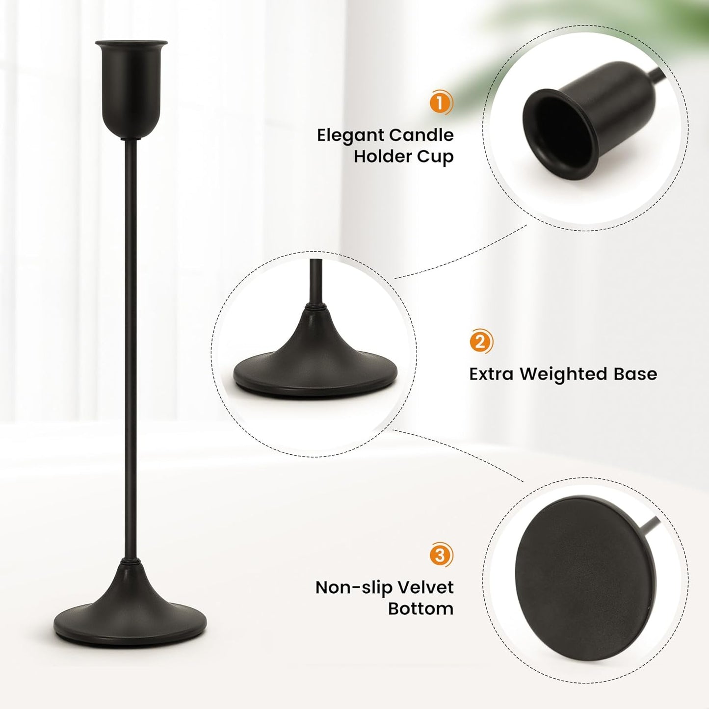 Candle Holder - 3 PCS Candlestick Holders - Vintage Candle Stick Holder - Modern Decorative Centerpiece - Cozy Atmosphere Gift for Home Decor, Wedding, Halloween Party - Black Taper