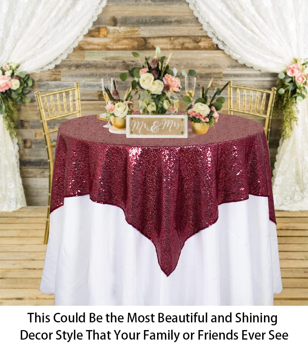 ShinyBeauty Sequin Tablecloth Burgundy Sequin Table Overlay Glitter Table Cover for Dinning Table Sequin Table Linen for Party Event Decoration Square Tablecloth 54x54 Maroon Birthday Tablecloth